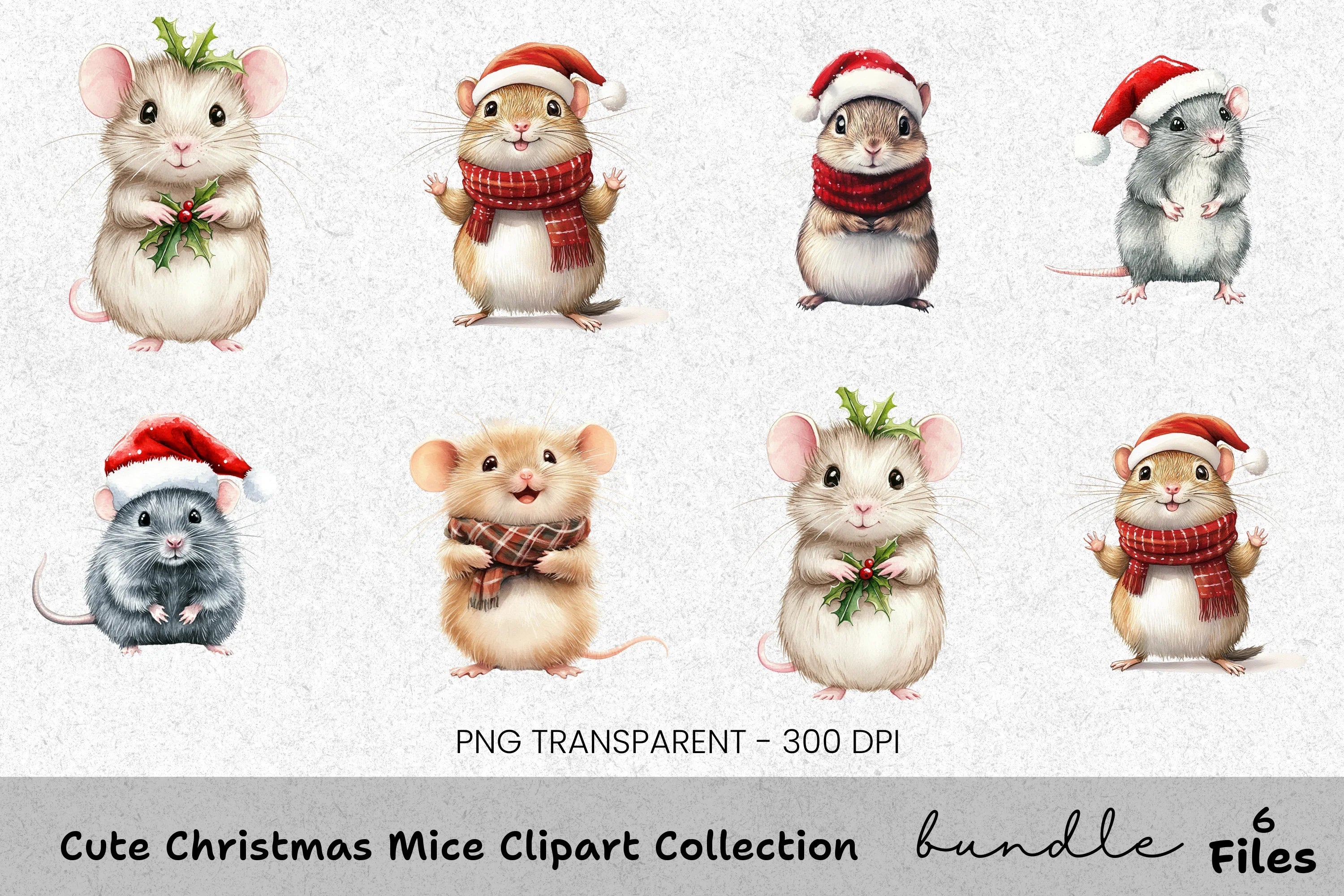 Cute Christmas Mice Clipart Bundle