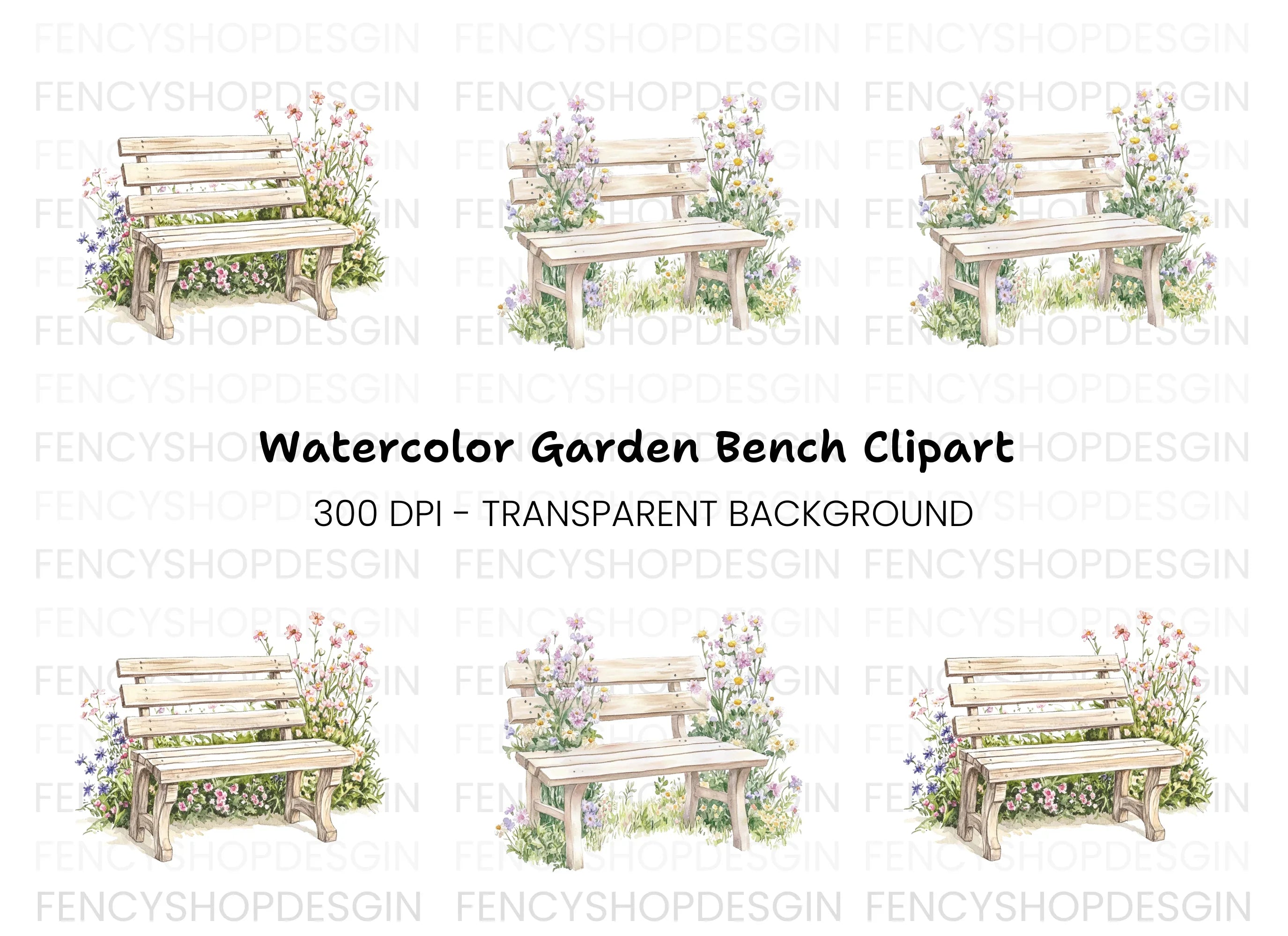 Floral Bench Clipart Bundle
