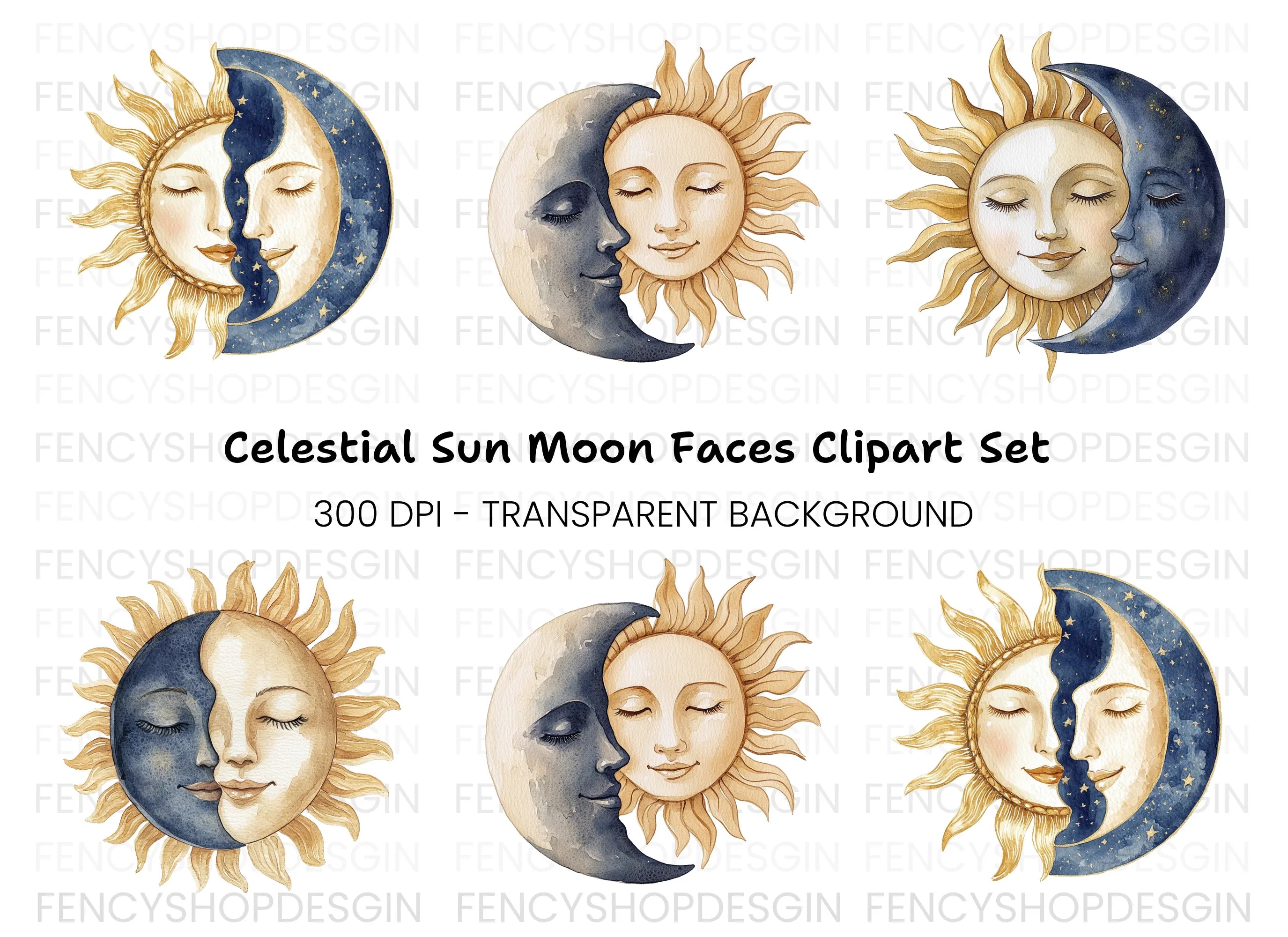 Sun and Moon Celestial Clipart Bundle