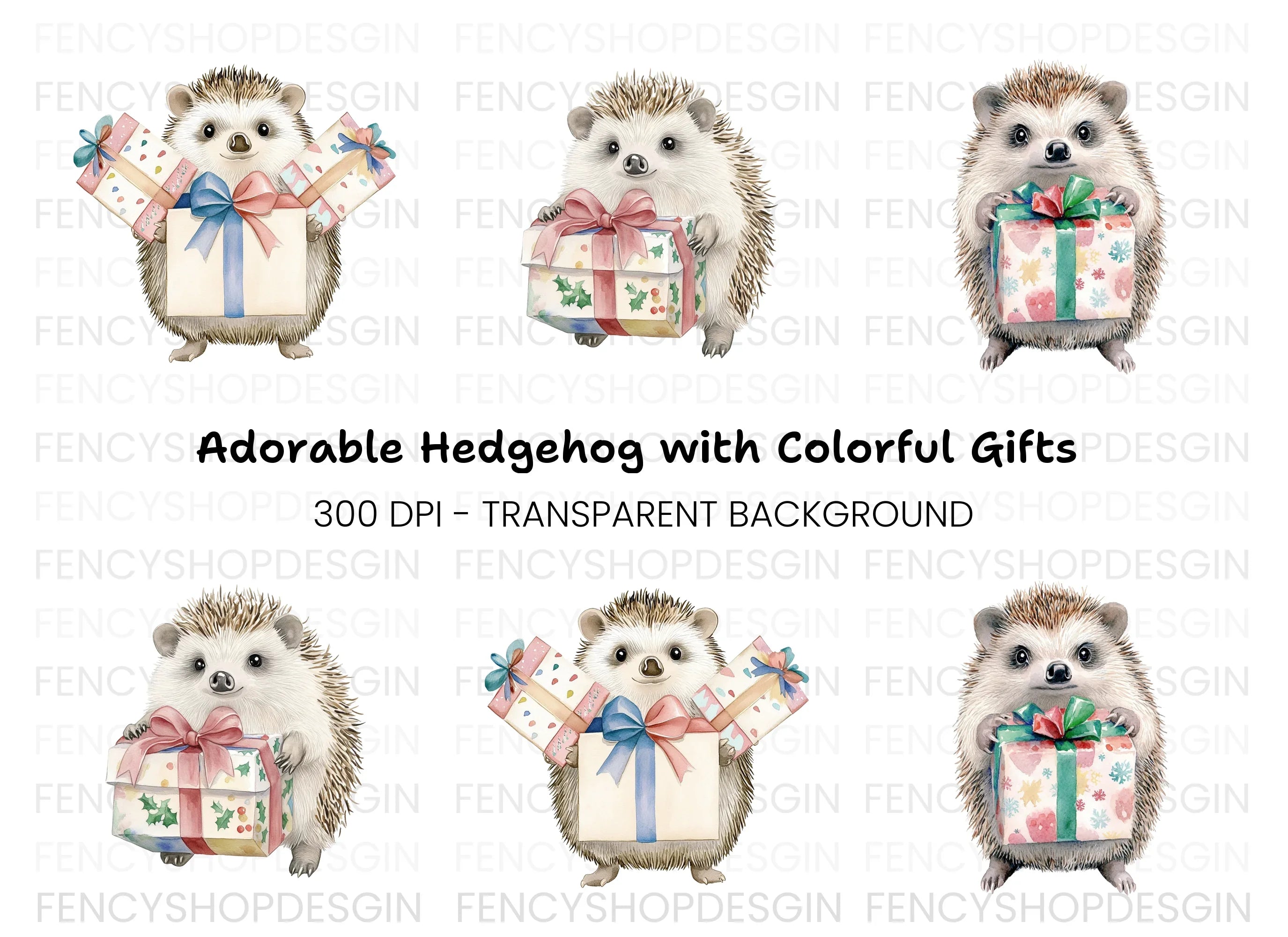 Cute Hedgehog Christmas Gift Clipart Bundle