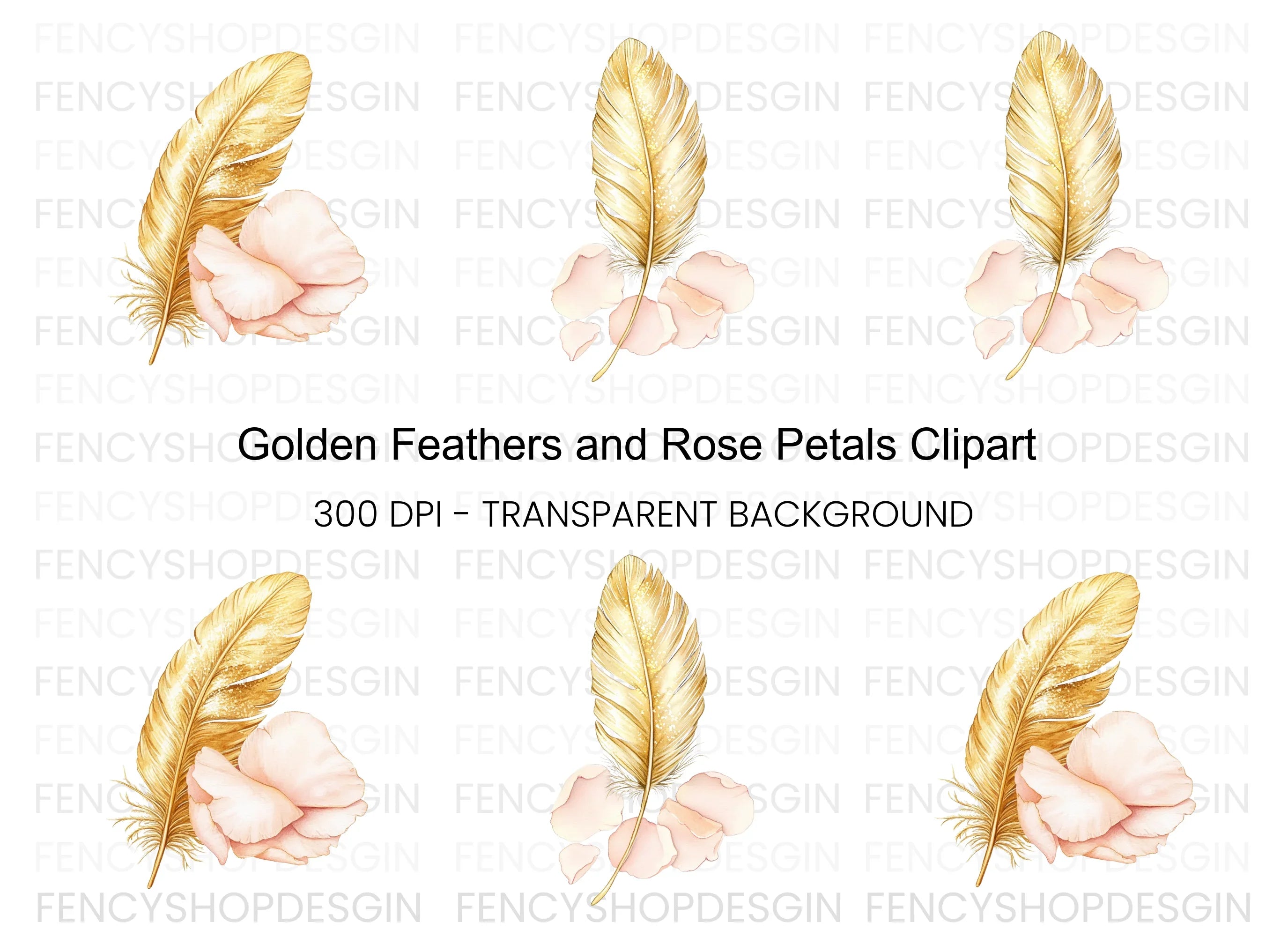 Golden Feather Rose Petal Clipart Bundle