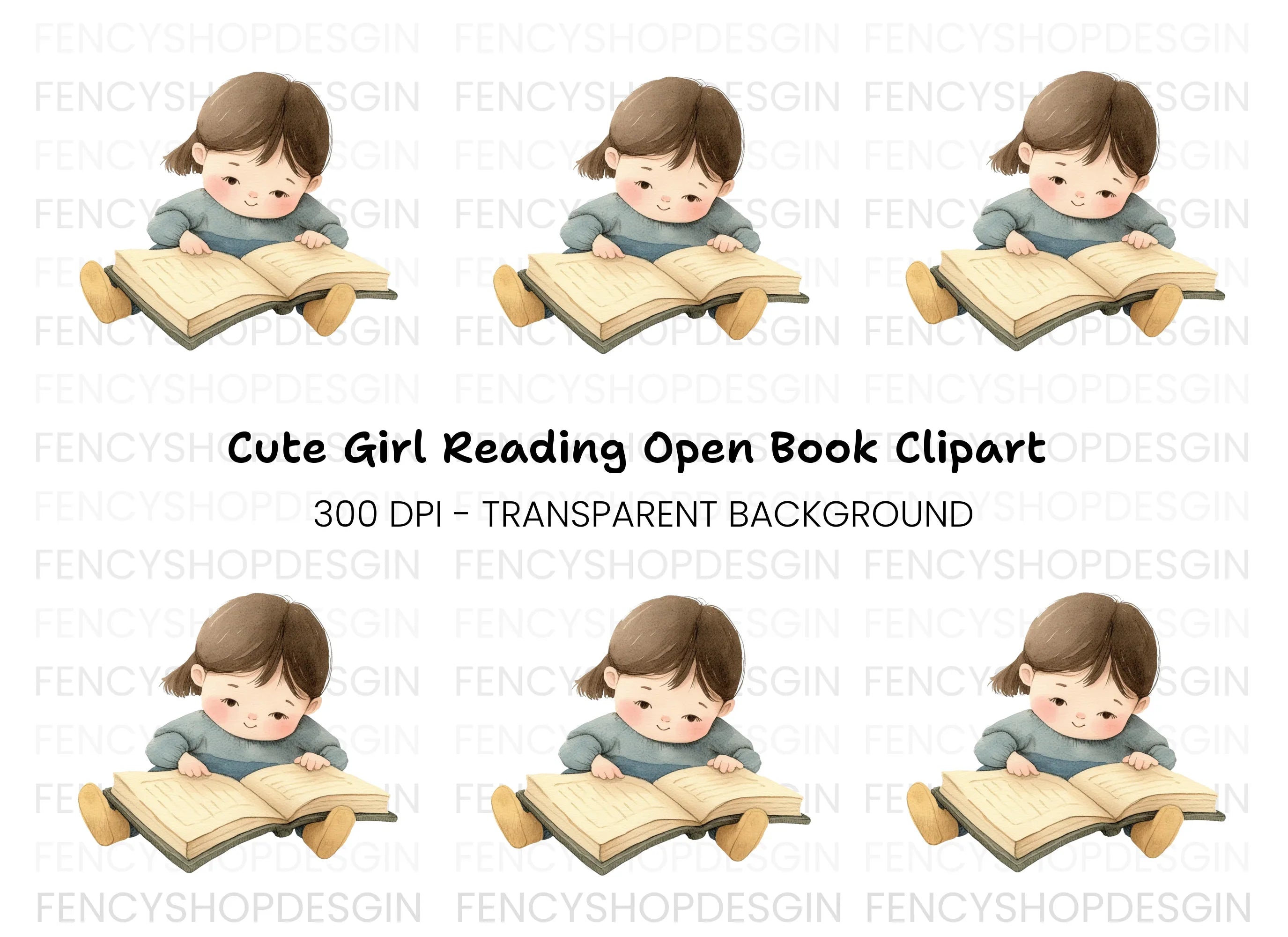 Cute Girl Reading Book Clipart Bundle