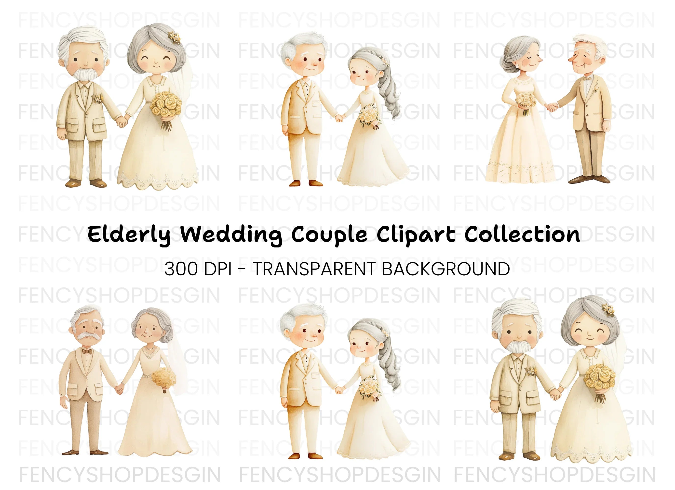Senior Couple Wedding Day Clipart Bundle