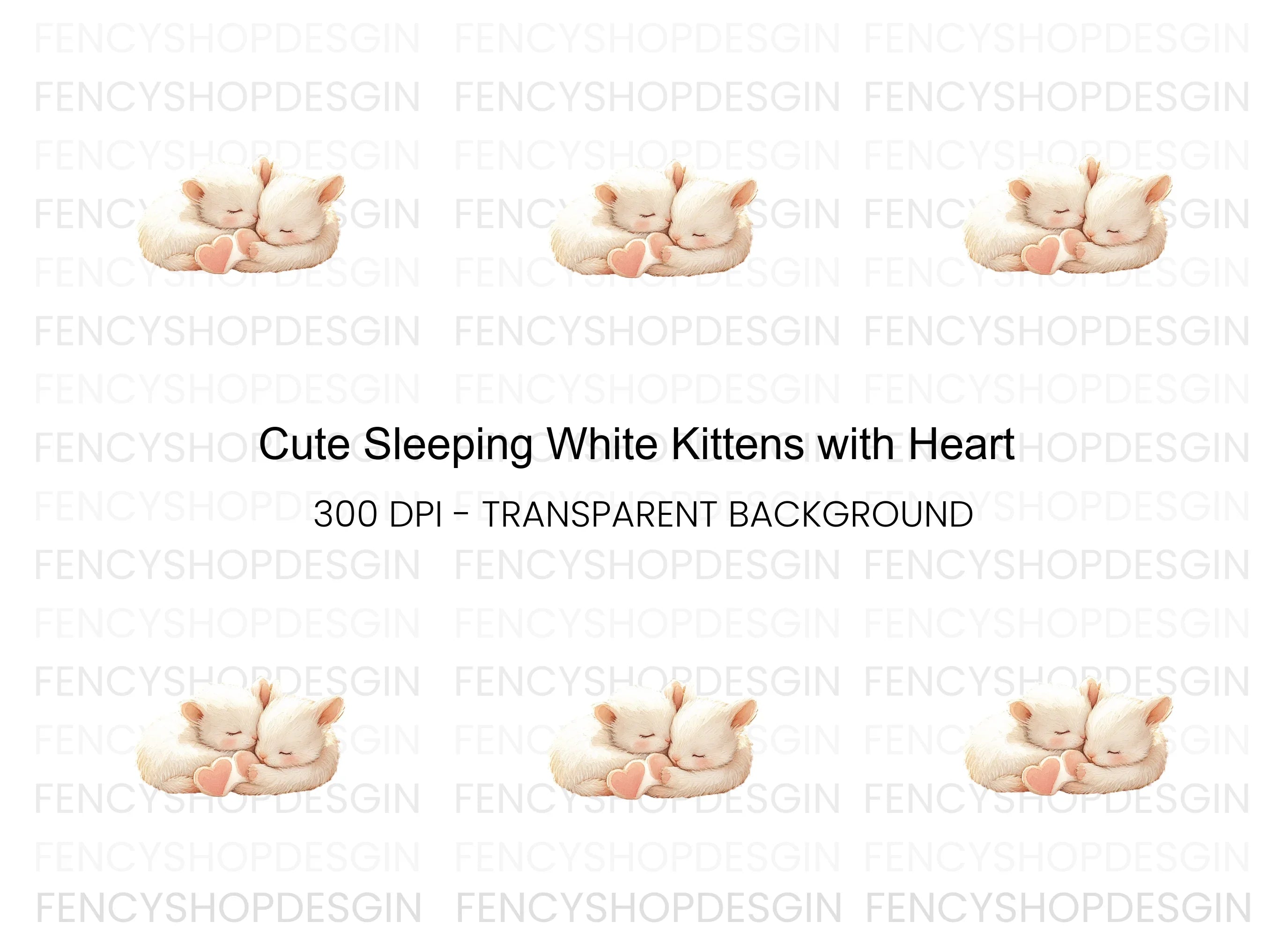 Cute Sleeping White Kittens Clipart Bundle