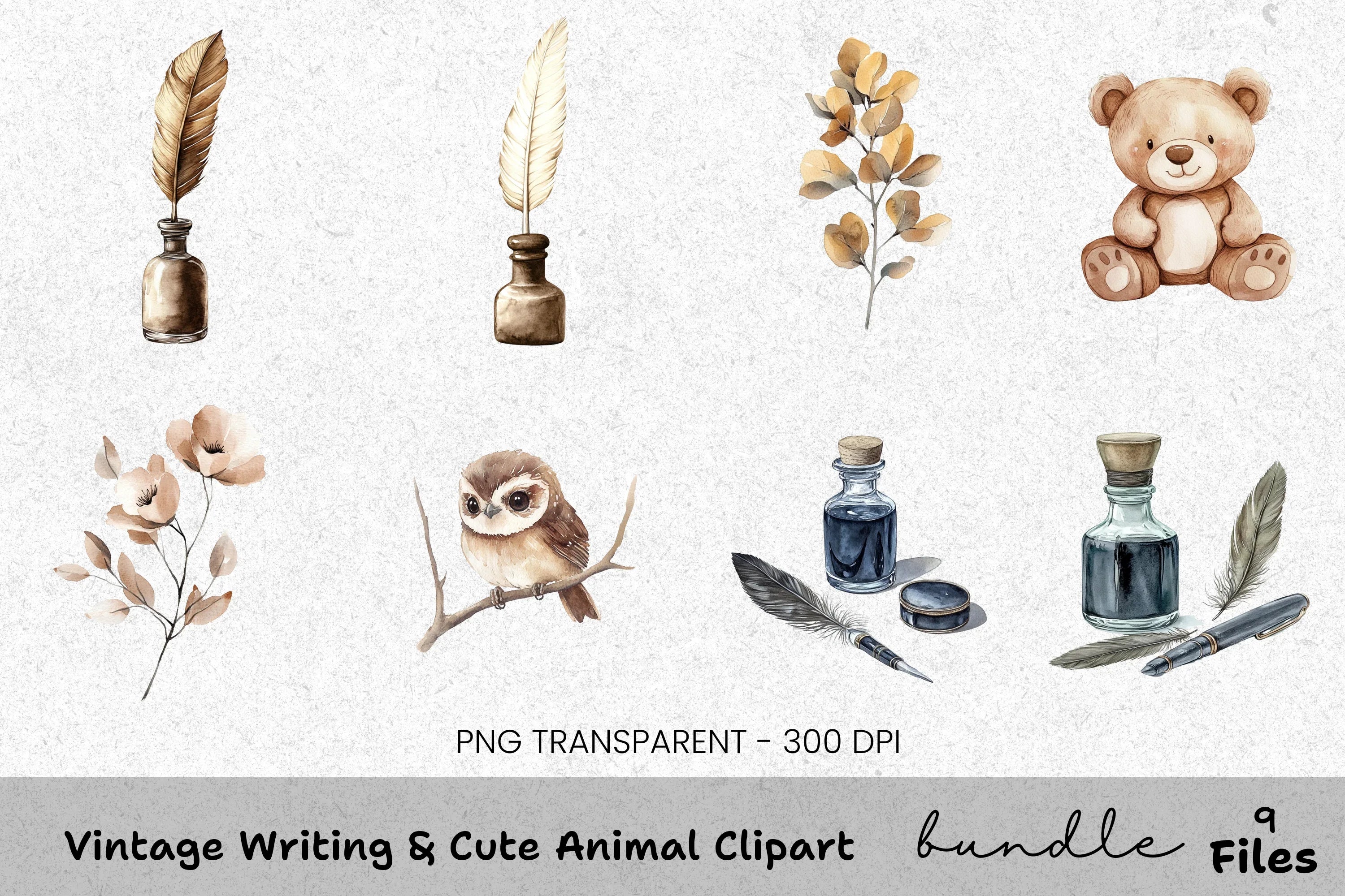 Vintage Cute Animal Writing Clipart Bundle