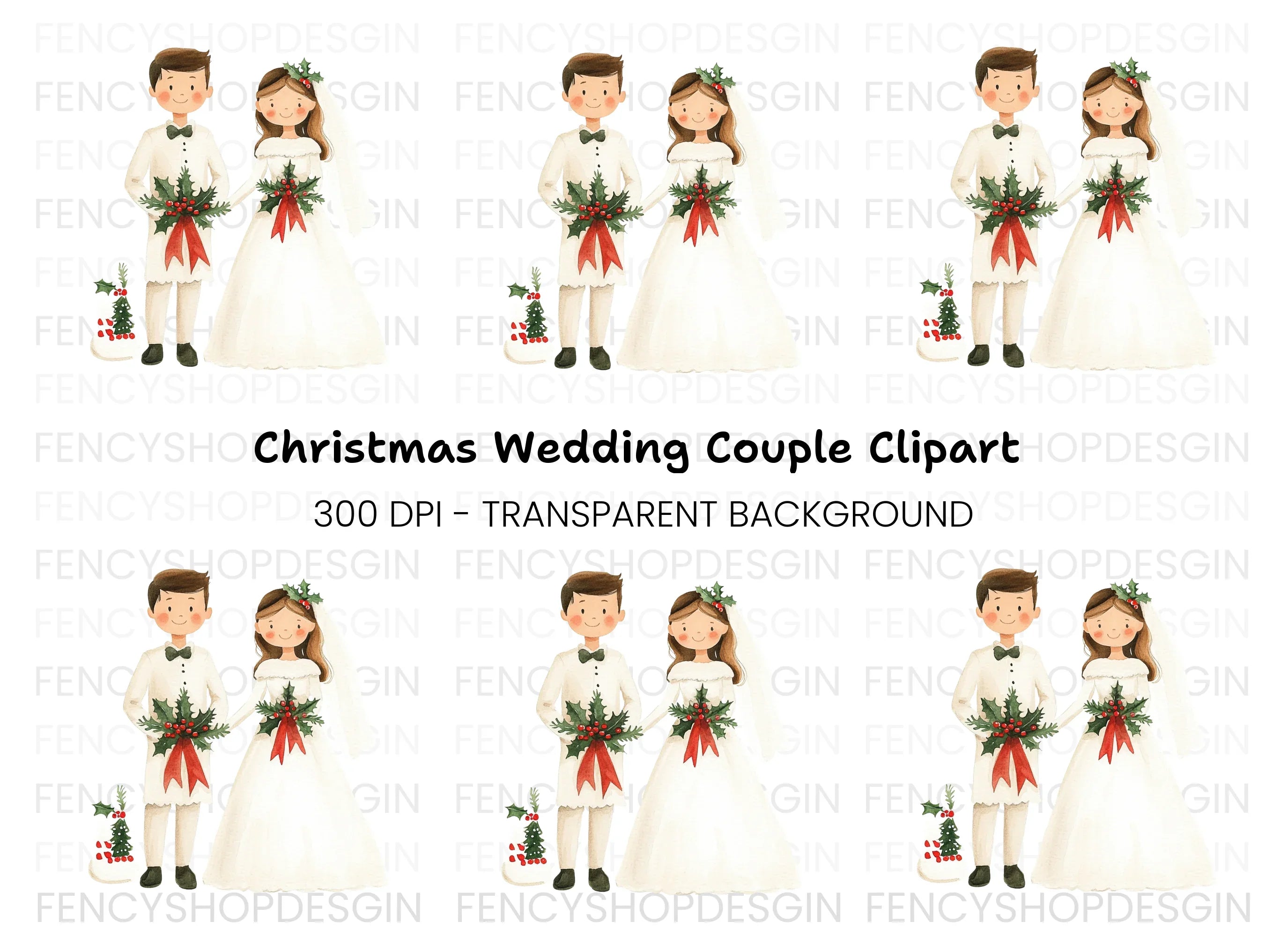 Christmas Wedding Couple Clipart Bundle