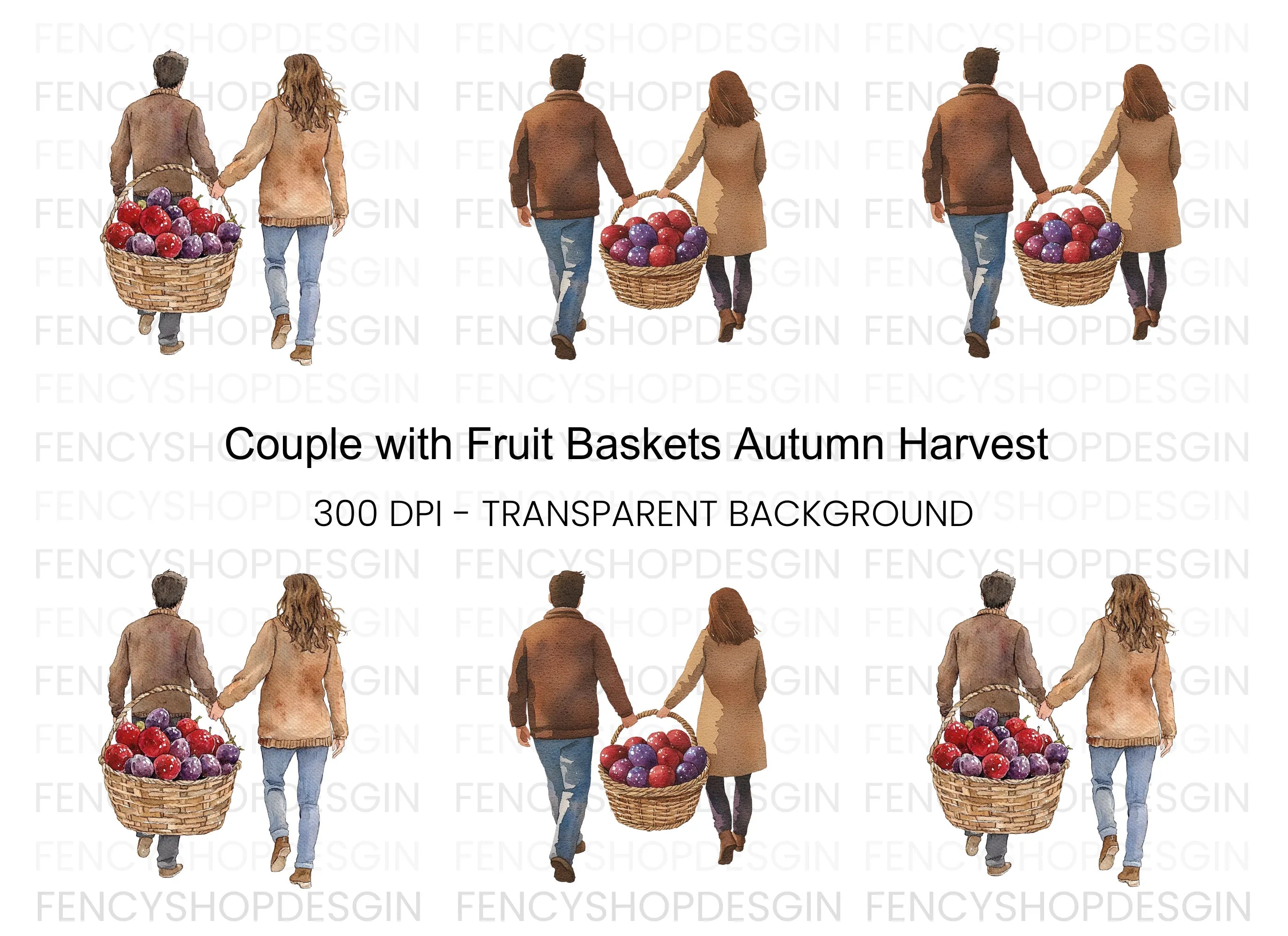 Couple with Fruit Basket Clipart Bundle