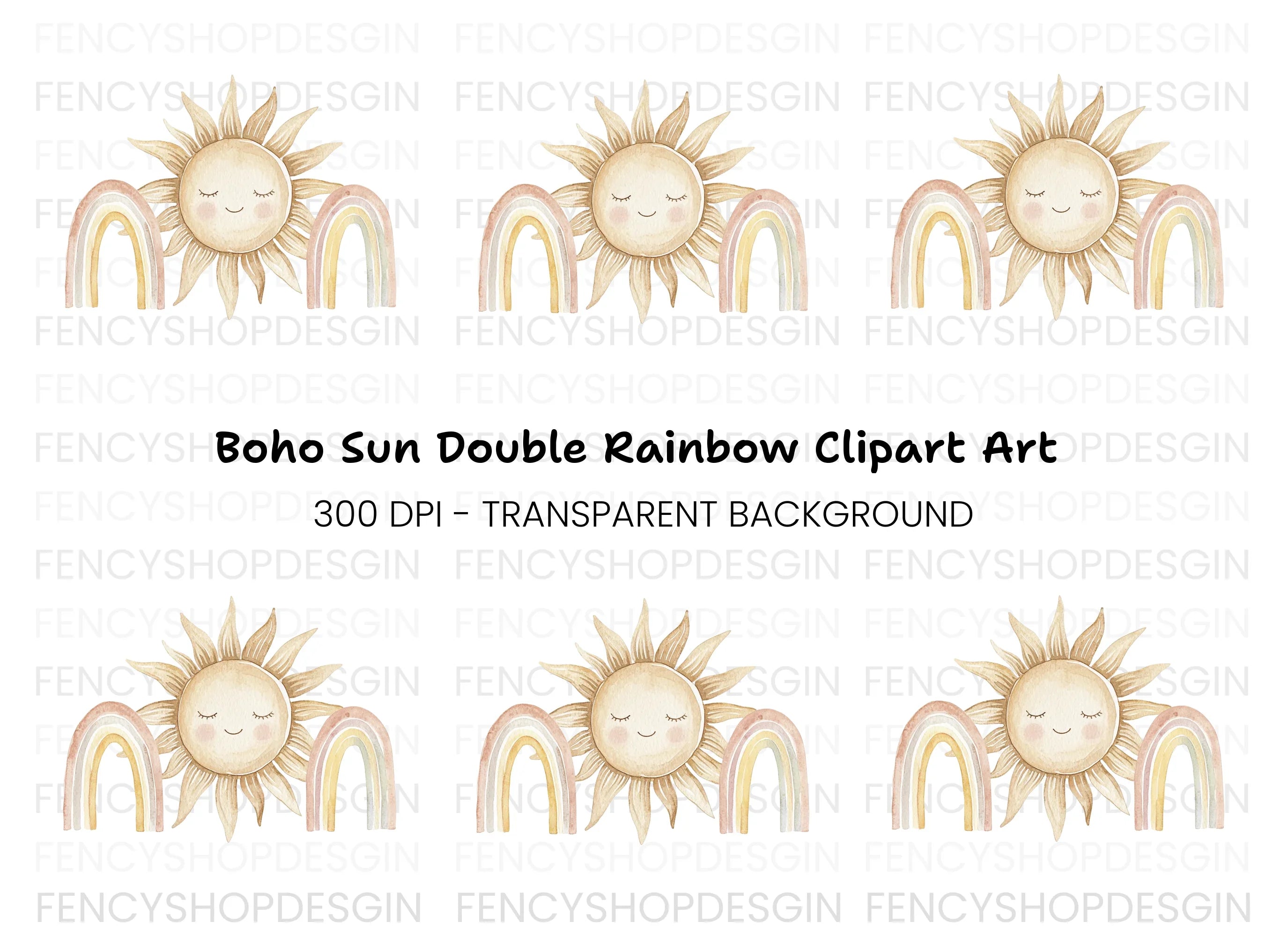 Boho Sun and Rainbow Clipart Bundle