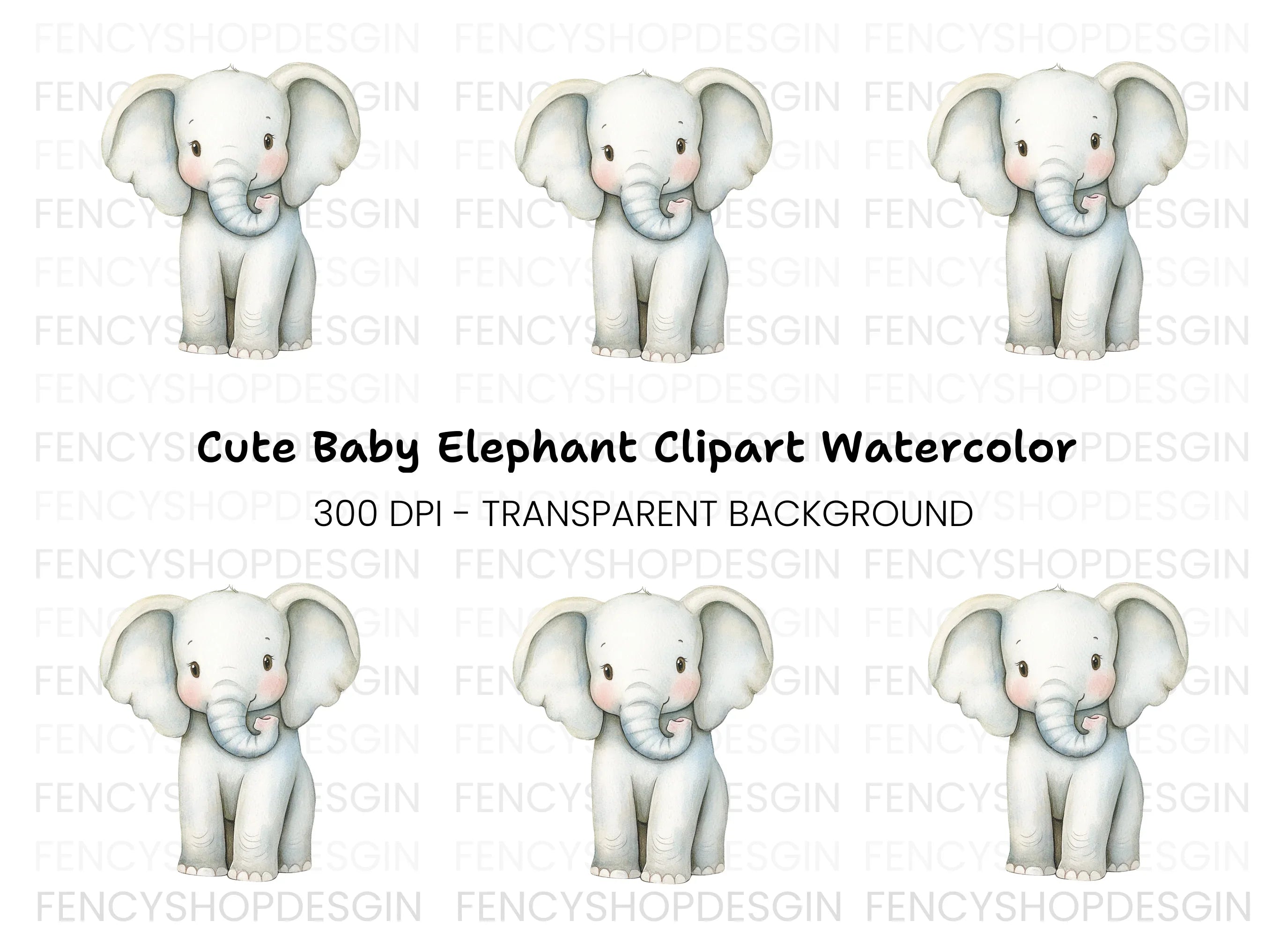 Cute Baby Elephant Clipart Bundle