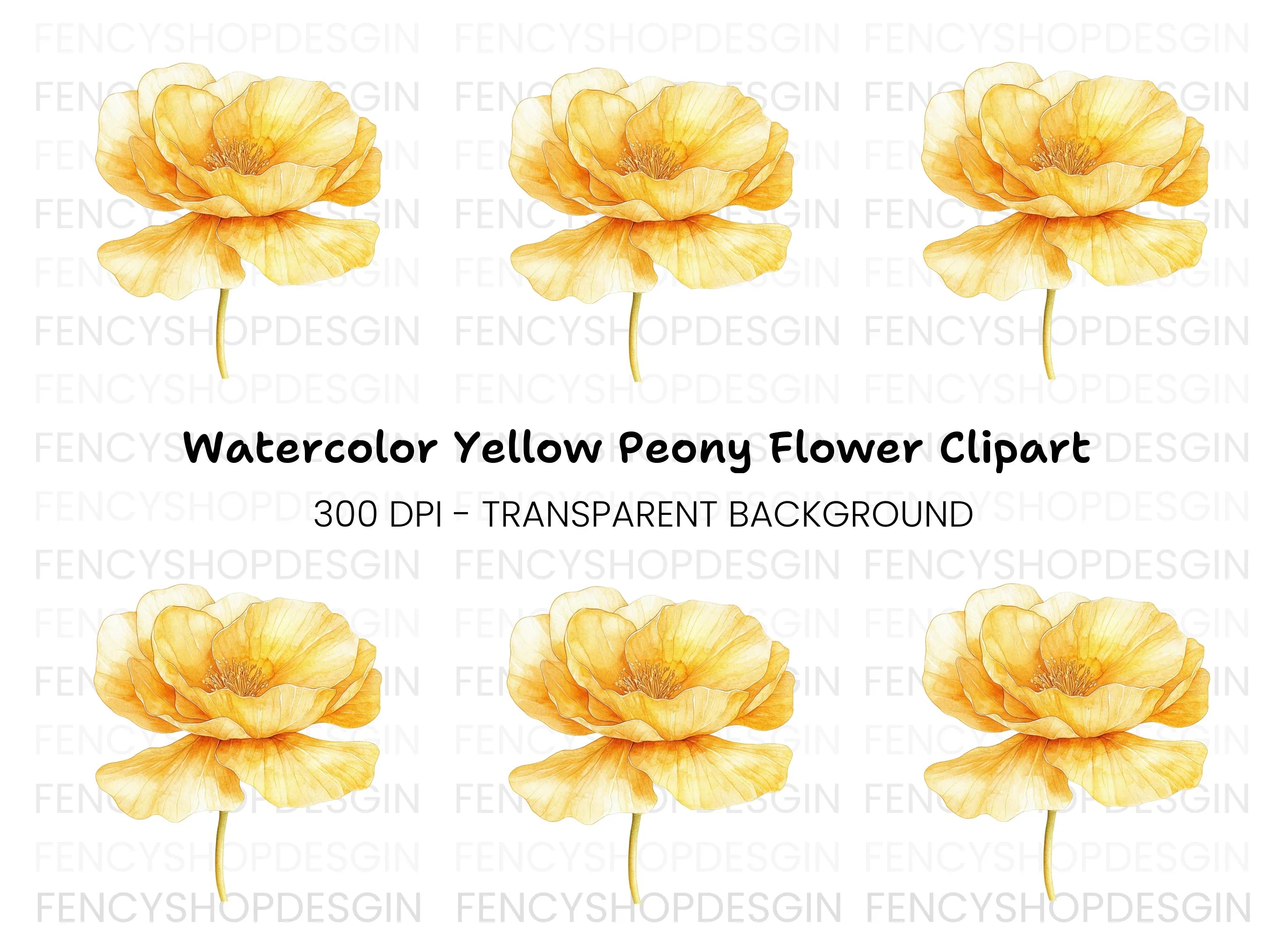 Yellow Poppy Flower Clipart Bundle