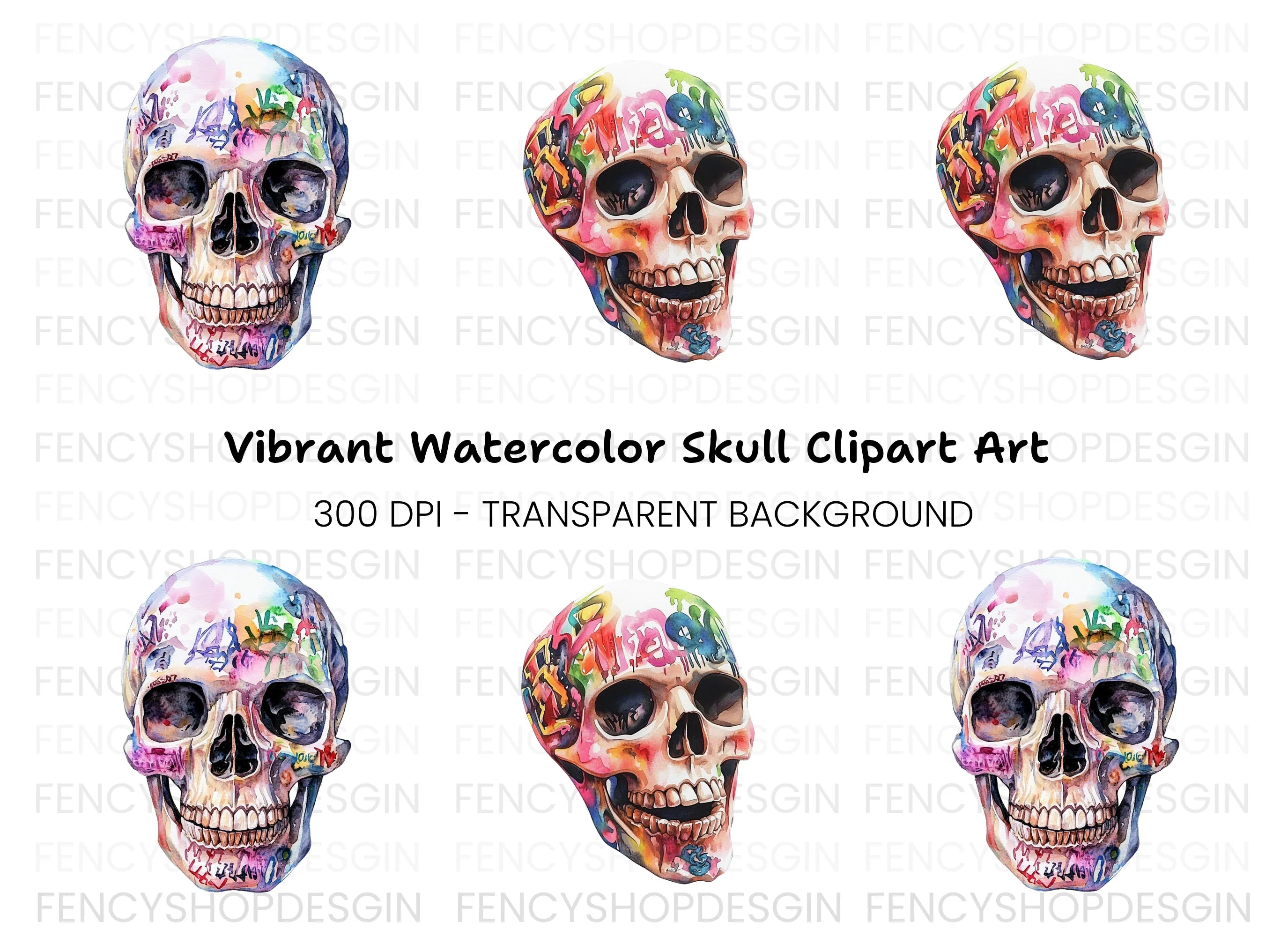 Vibrant Graffiti Skulls Clipart Bundle