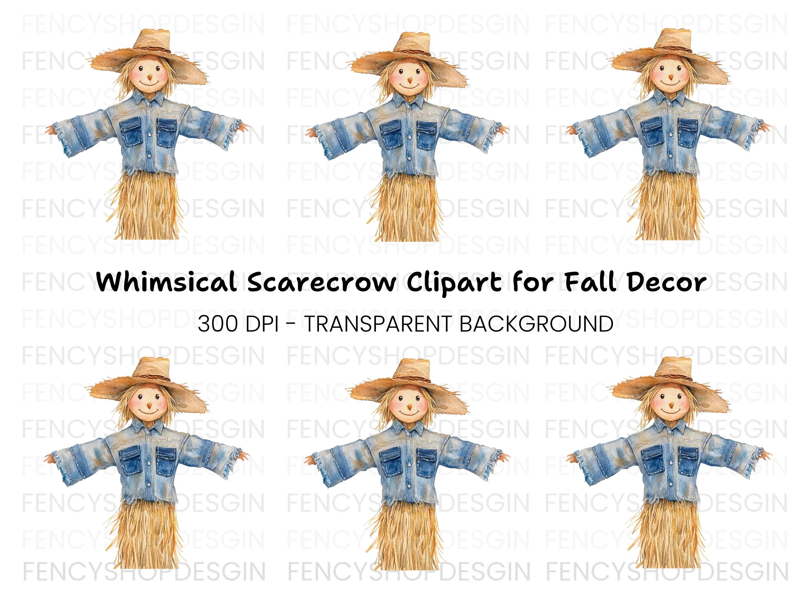 Denim Shirt Scarecrow Clipart Bundle