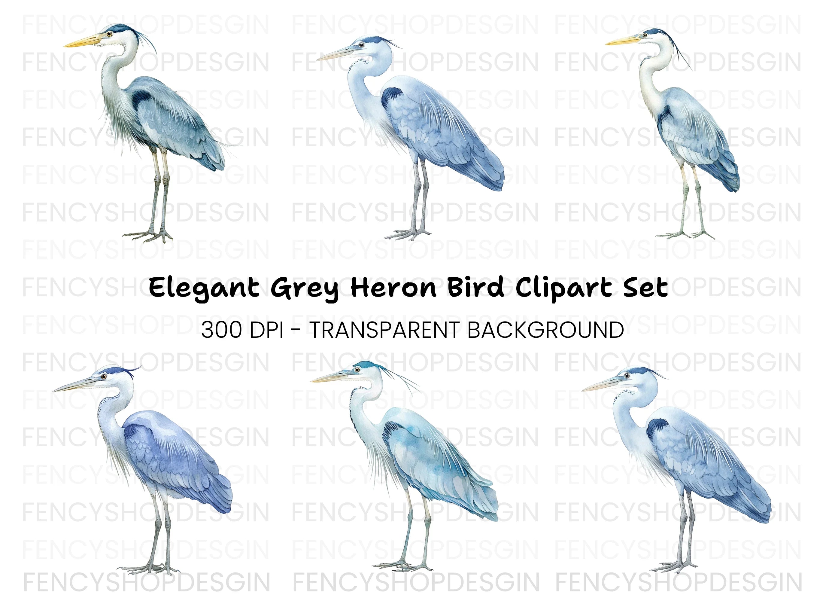 Elegant Heron Bird Clipart Bundle