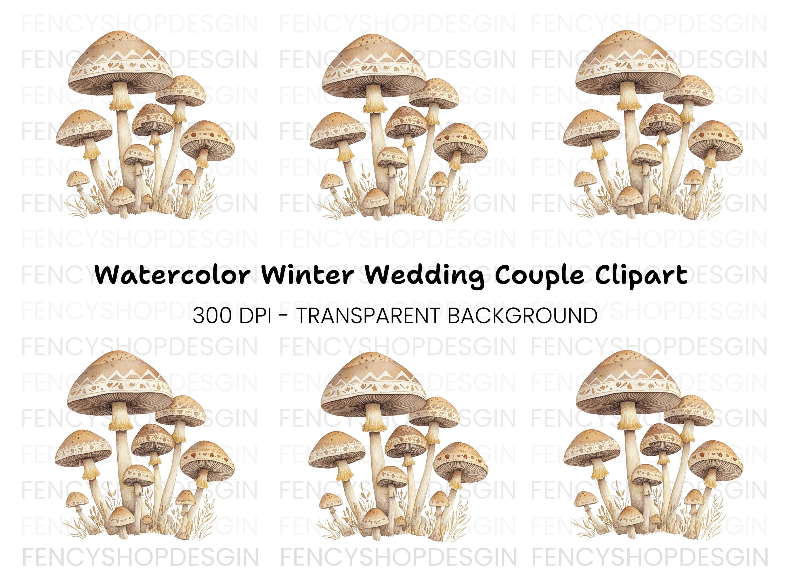 Whimsical Mushroom Cluster Clipart Bundle