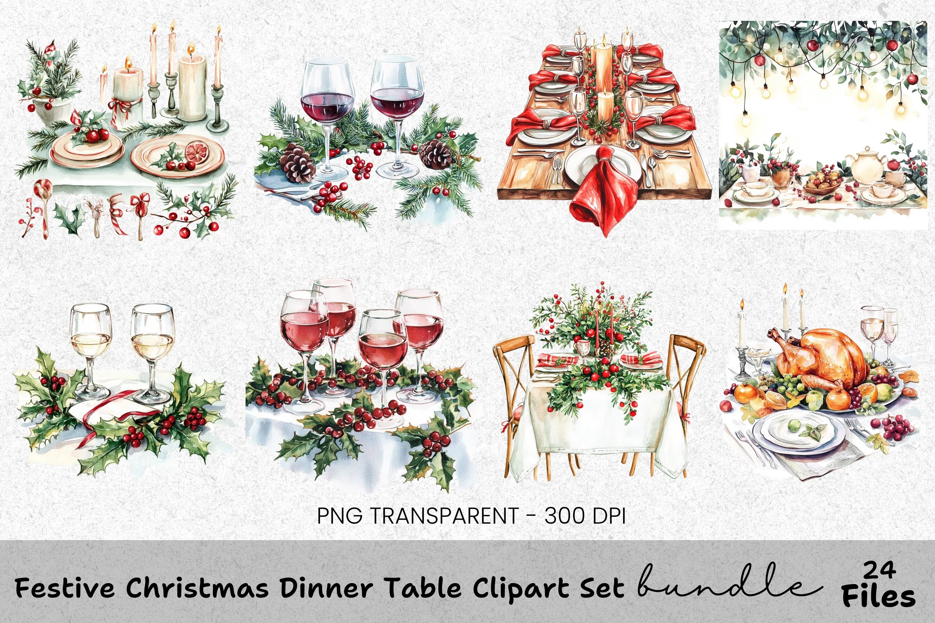 Christmas Dinner Table Setting Clipart Bundle