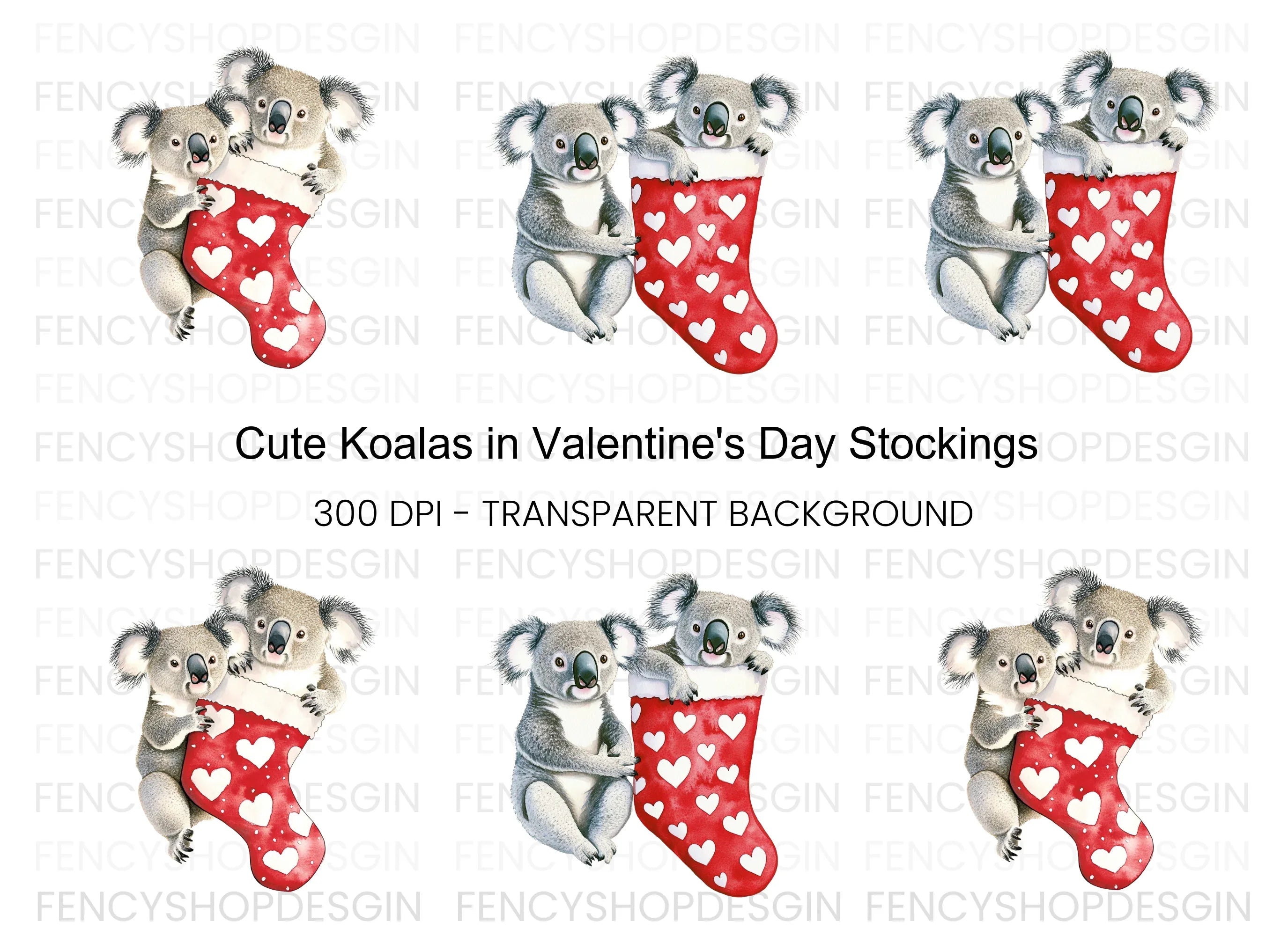 Cute Koalas in Valentine Stockings Clipart Bundle