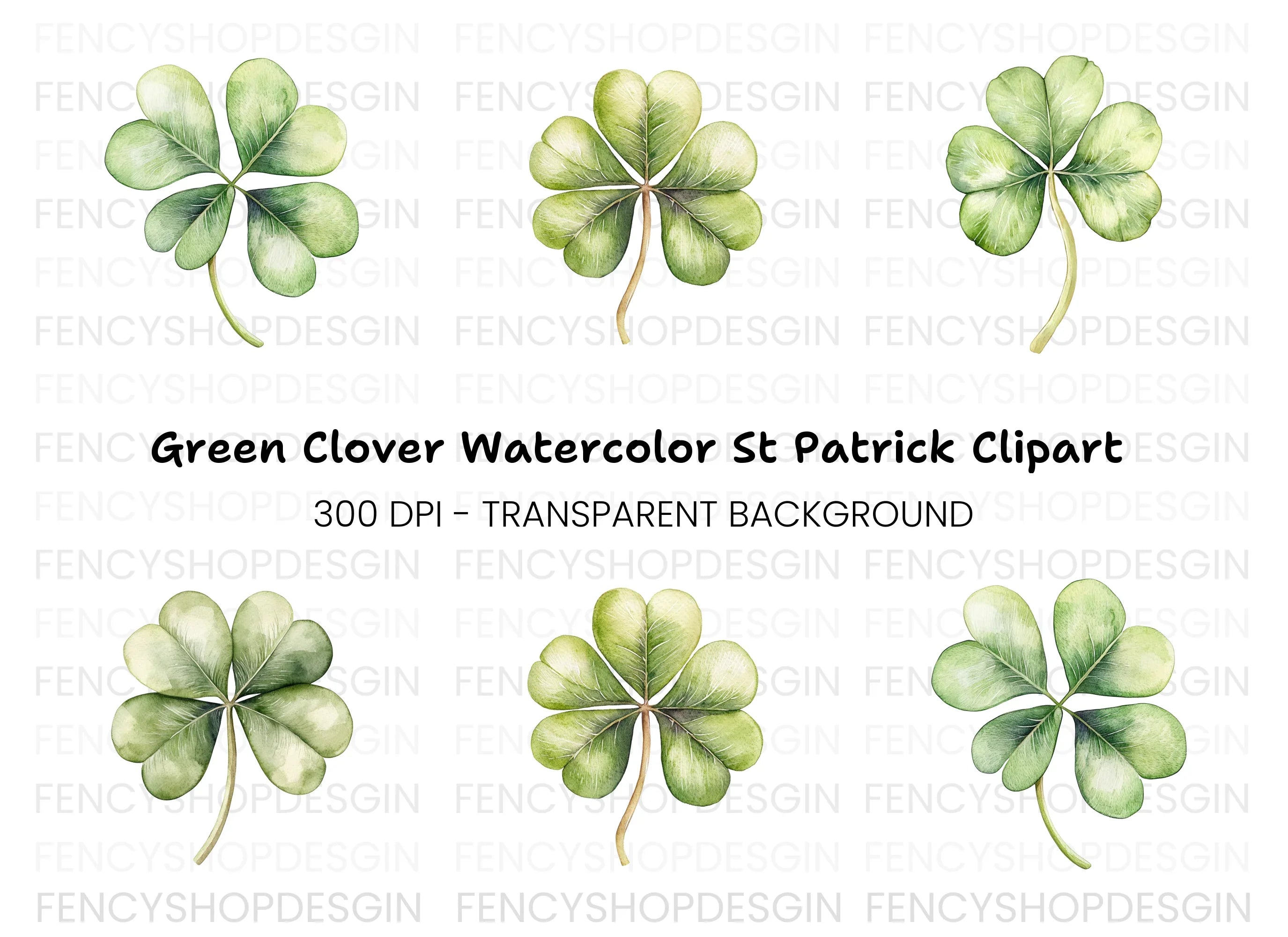 Hand Painted Clover Leaf Illustrations Clipart Bundle