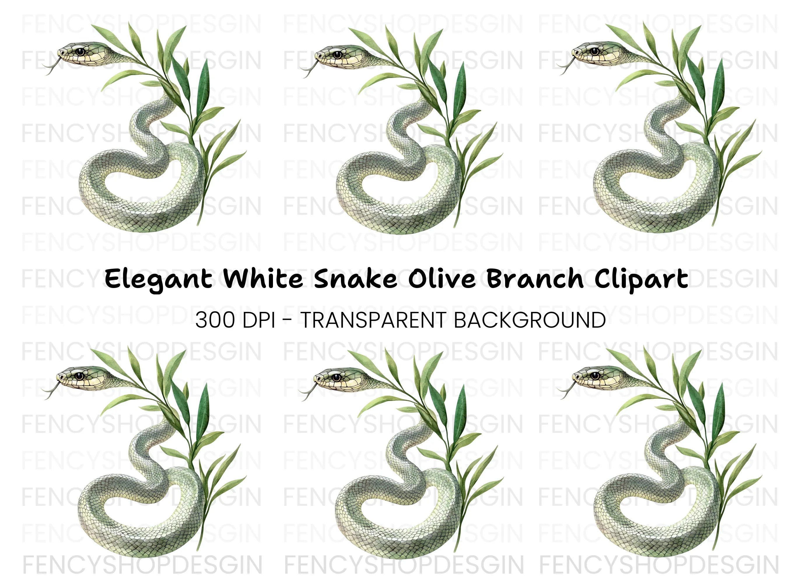 Green Snake with Olive Branch Clipart Bundle