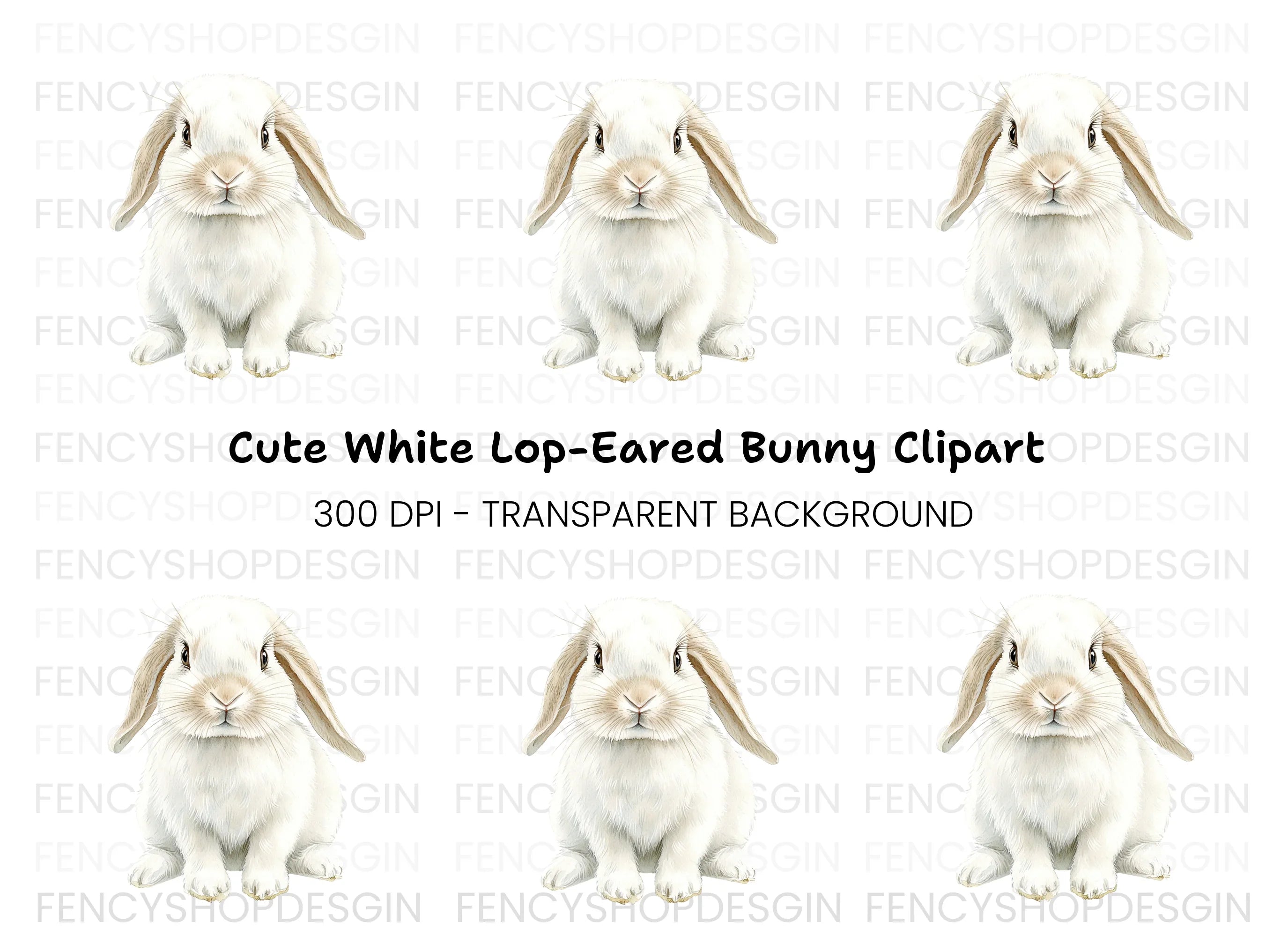 Adorable White Lop Eared Bunny Clipart Bundle