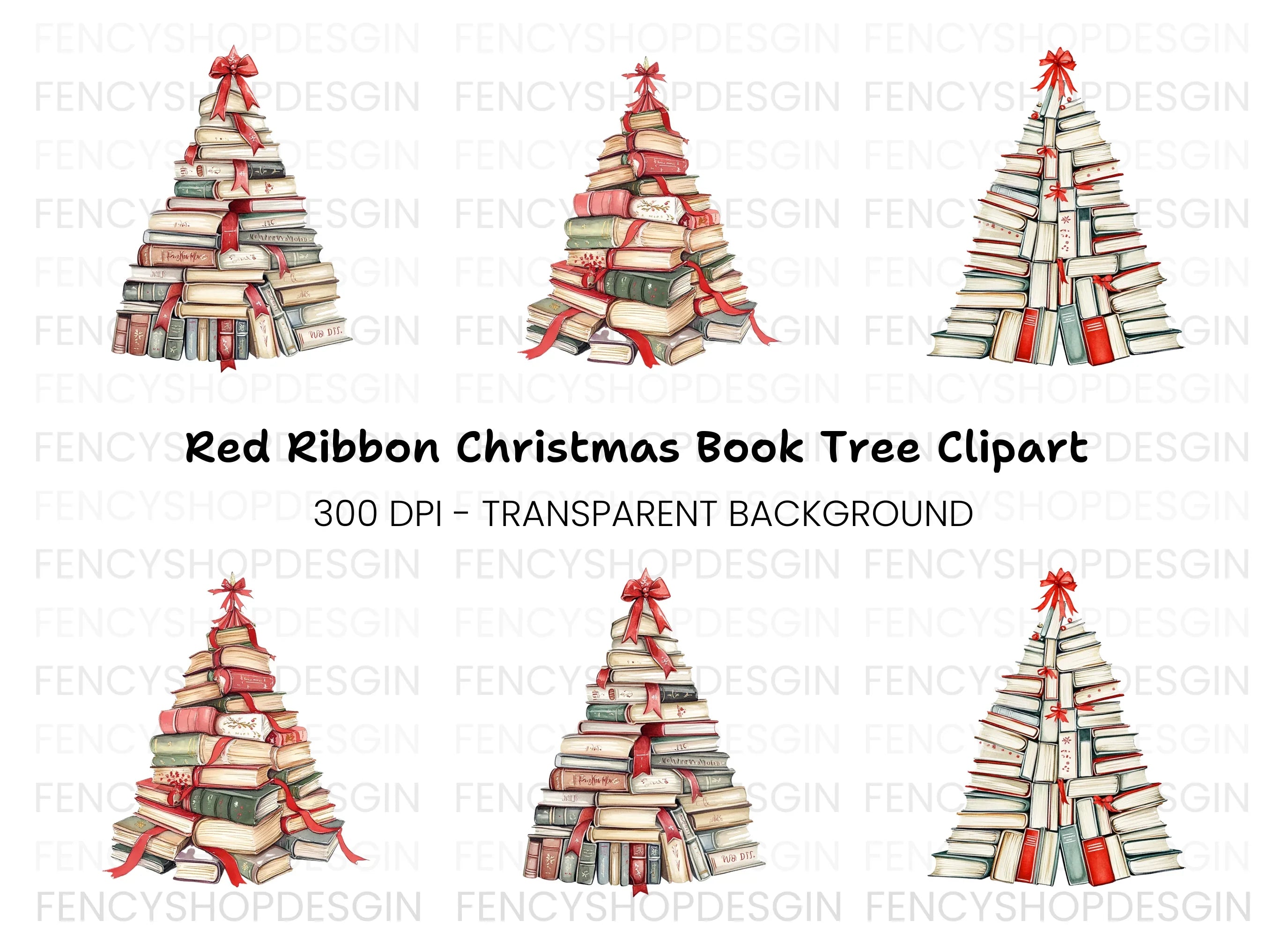 Christmas Book Tree Clipart Bundle