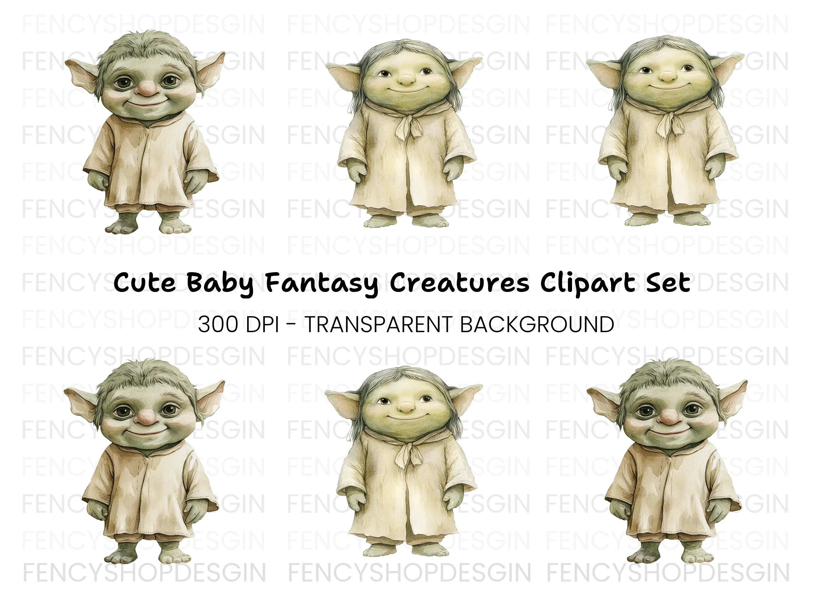 Baby Yoda Style Creatures Clipart Bundle