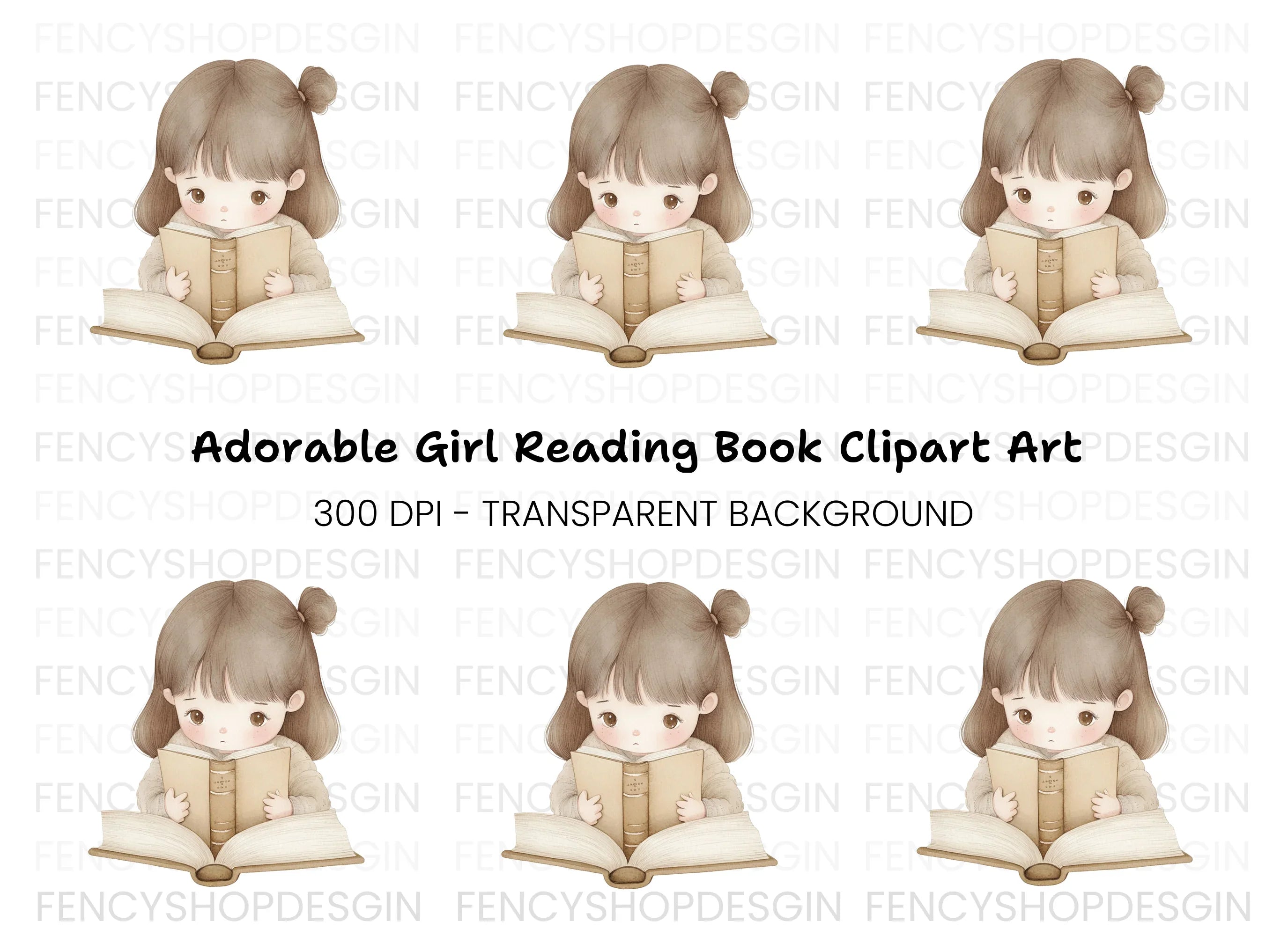 Cute Girl Reading Book Clipart Bundle