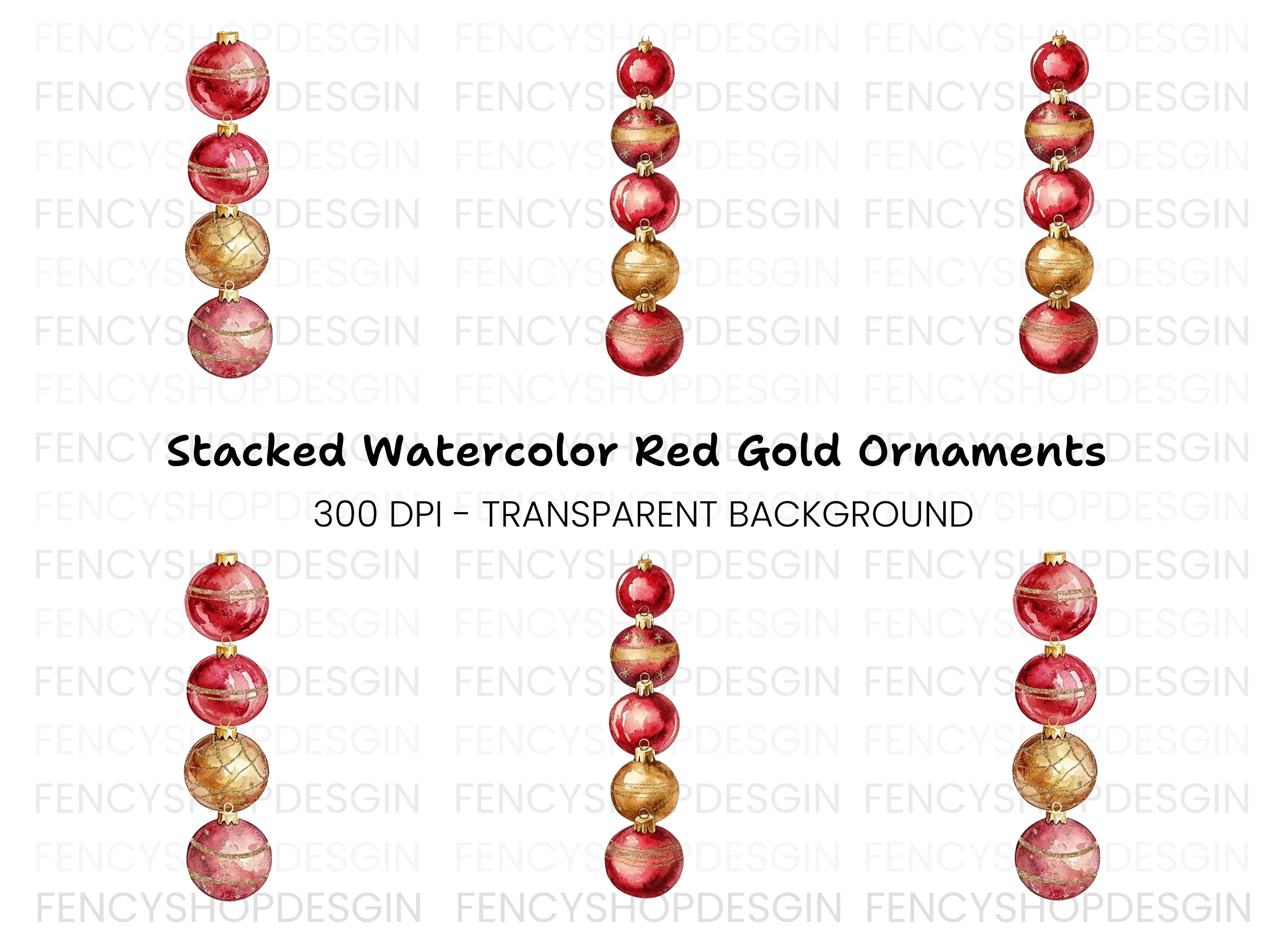 Red and Gold Christmas Ornaments Clipart Bundle
