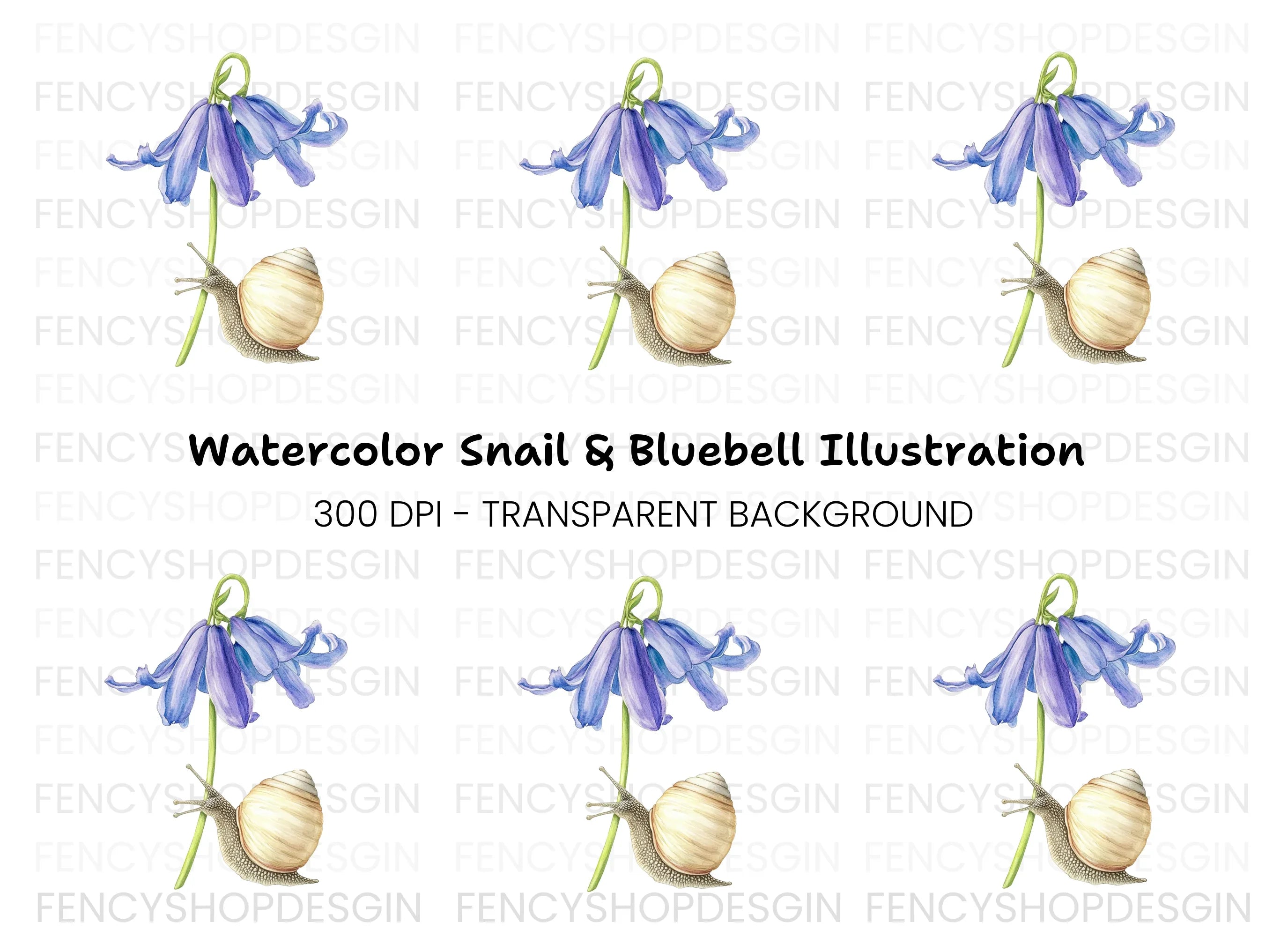Snail and Bluebell Flower Clipart Bundle
