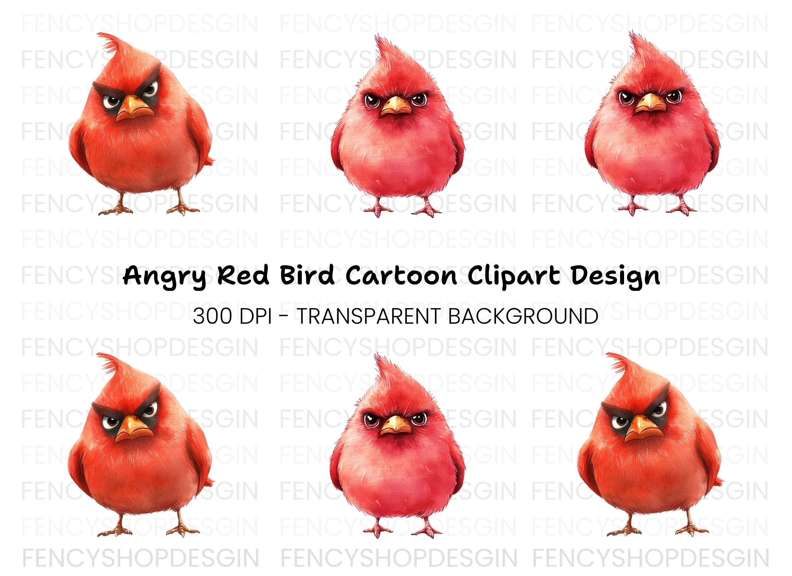 Angry Red Cardinal Bird Clipart Bundle