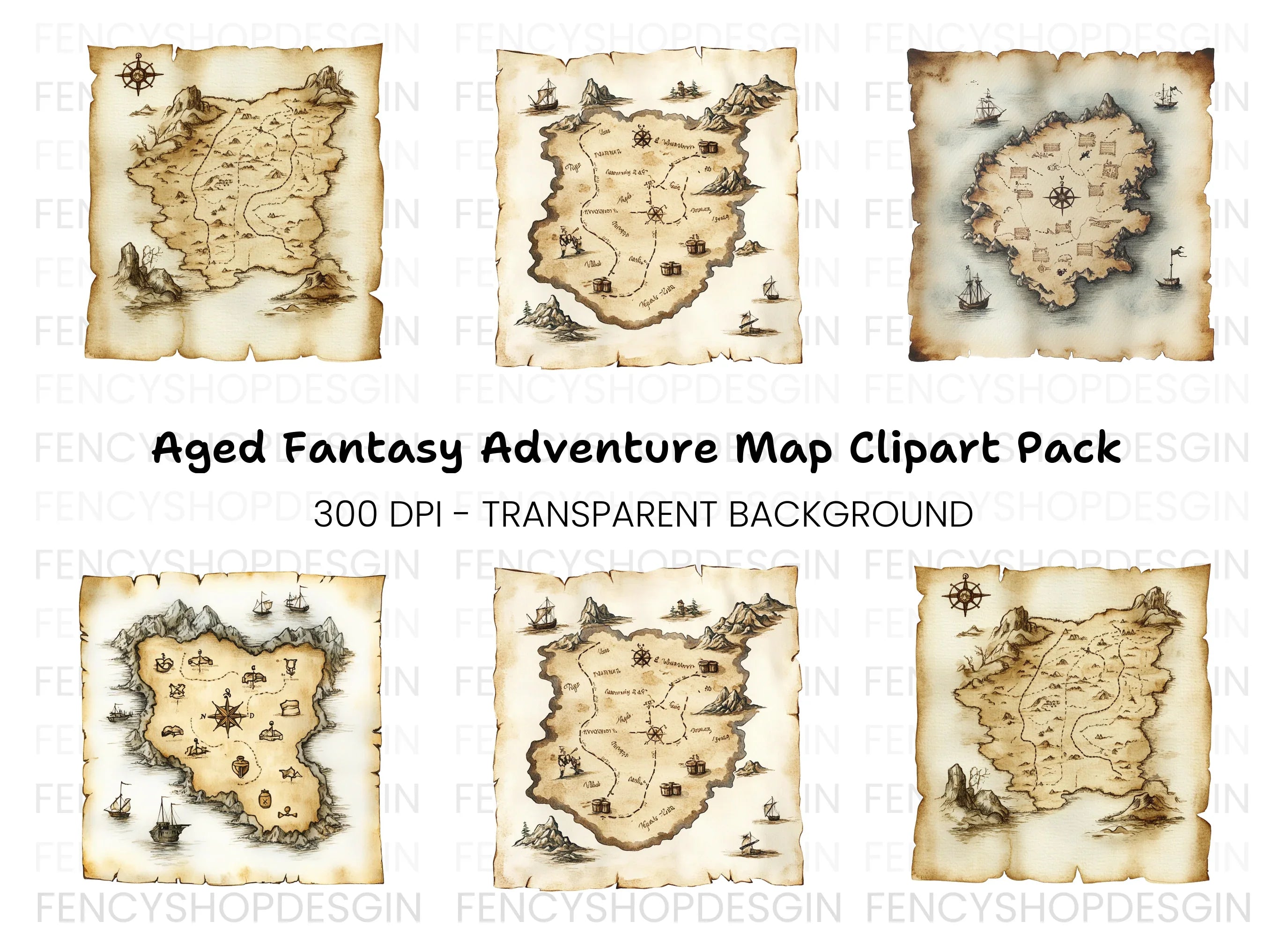 Vintage Treasure Maps Clipart Bundle