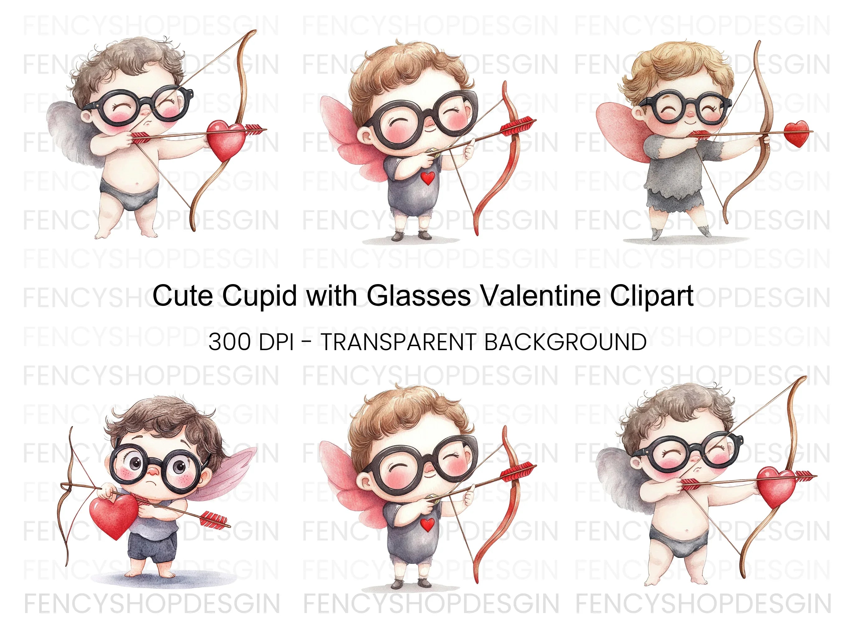 Cute Cupid with Glasses Clipart Bundle