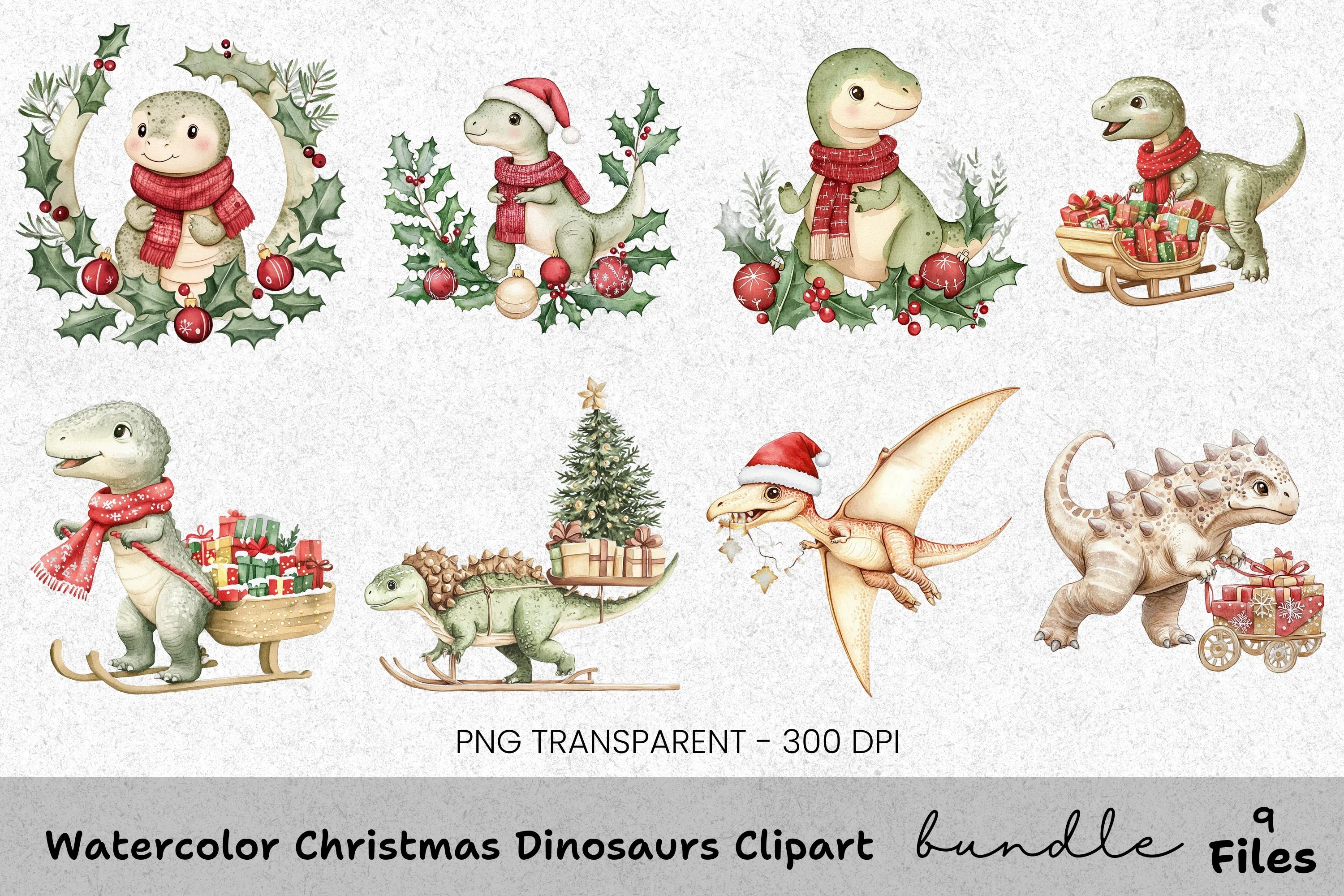 Christmas Dinosaurs Clipart Bundle