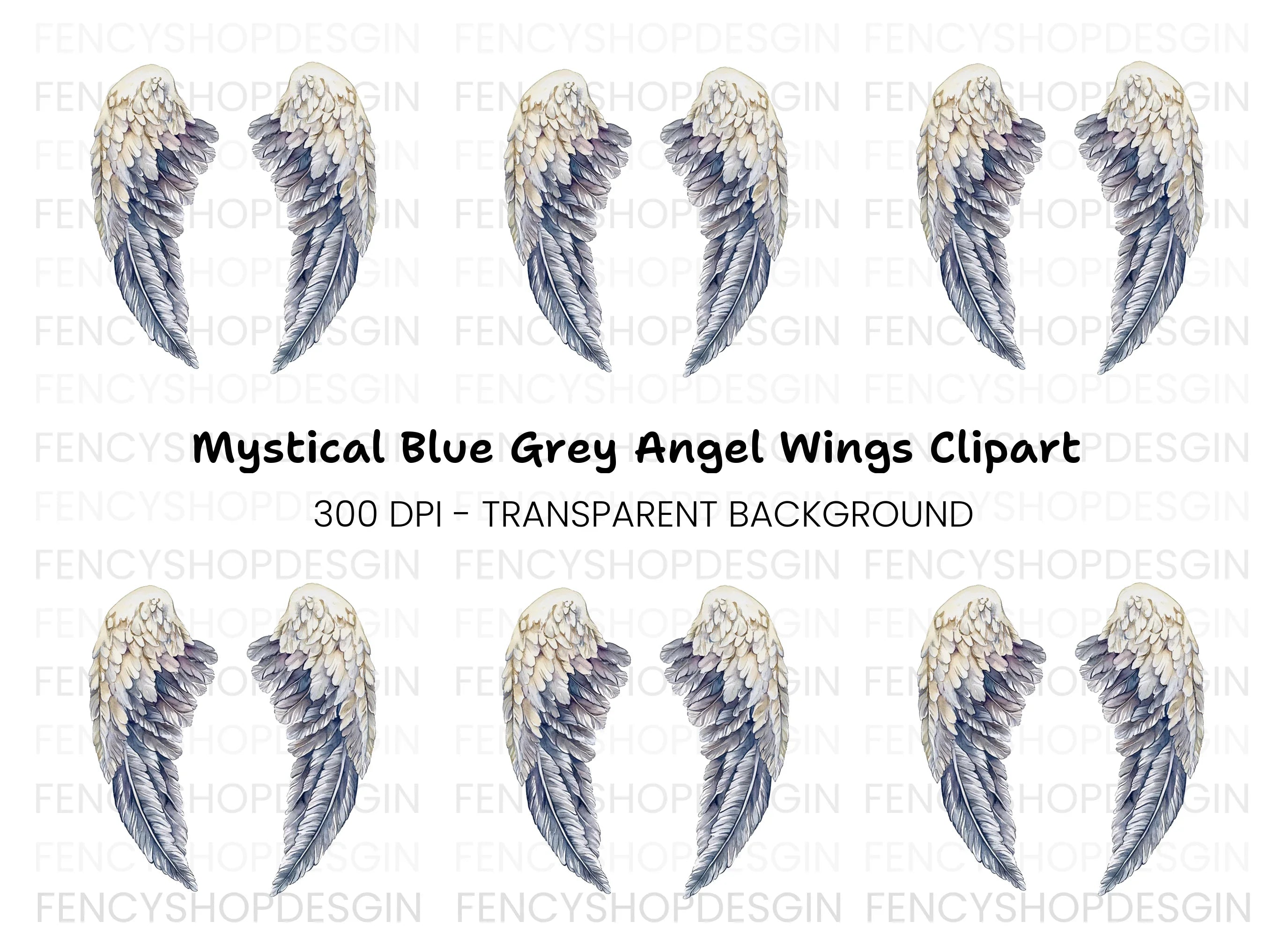 Grey Angel Wings Clipart Bundle