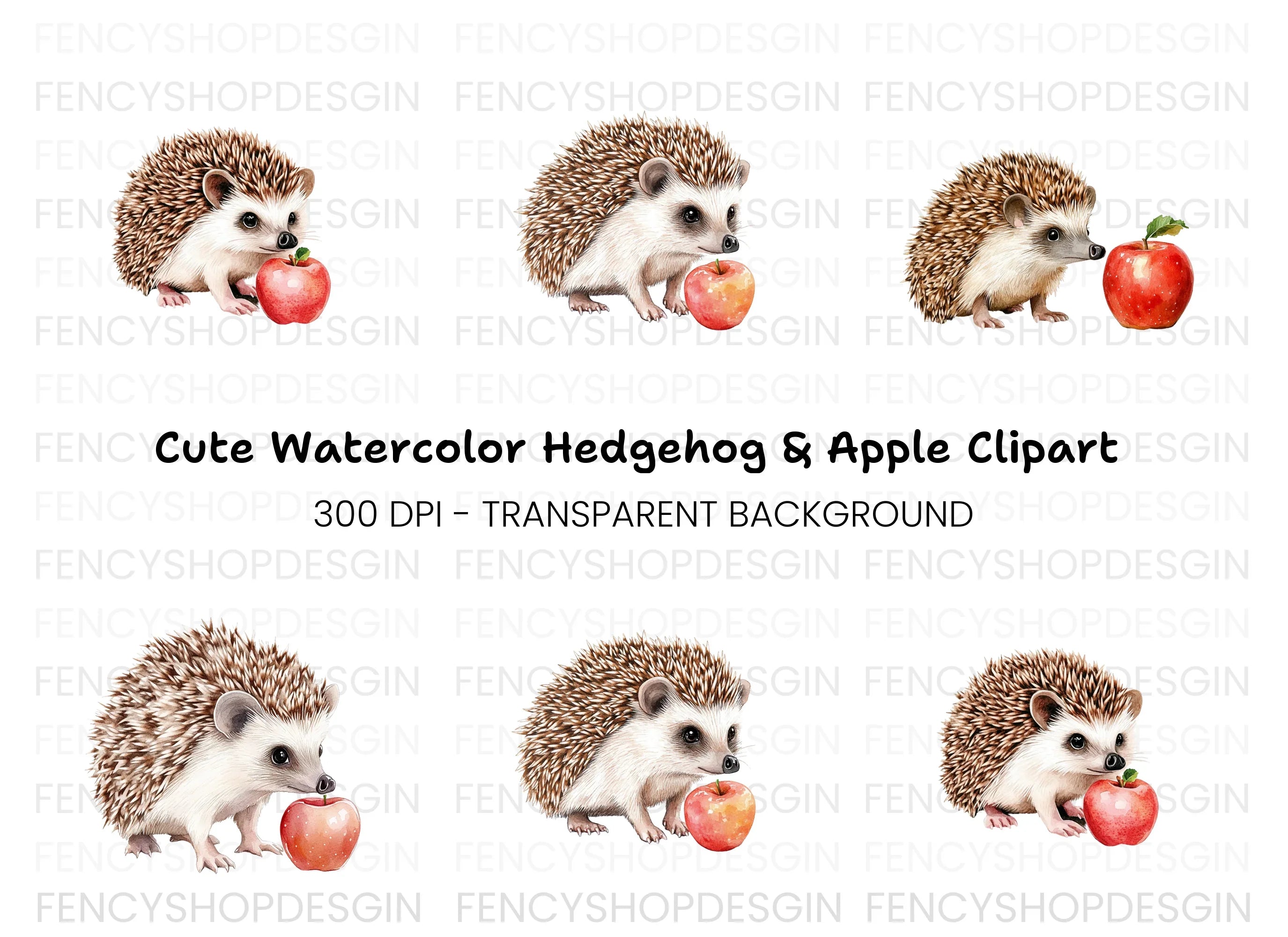 Cute Hedgehog with Apple Clipart Bundle