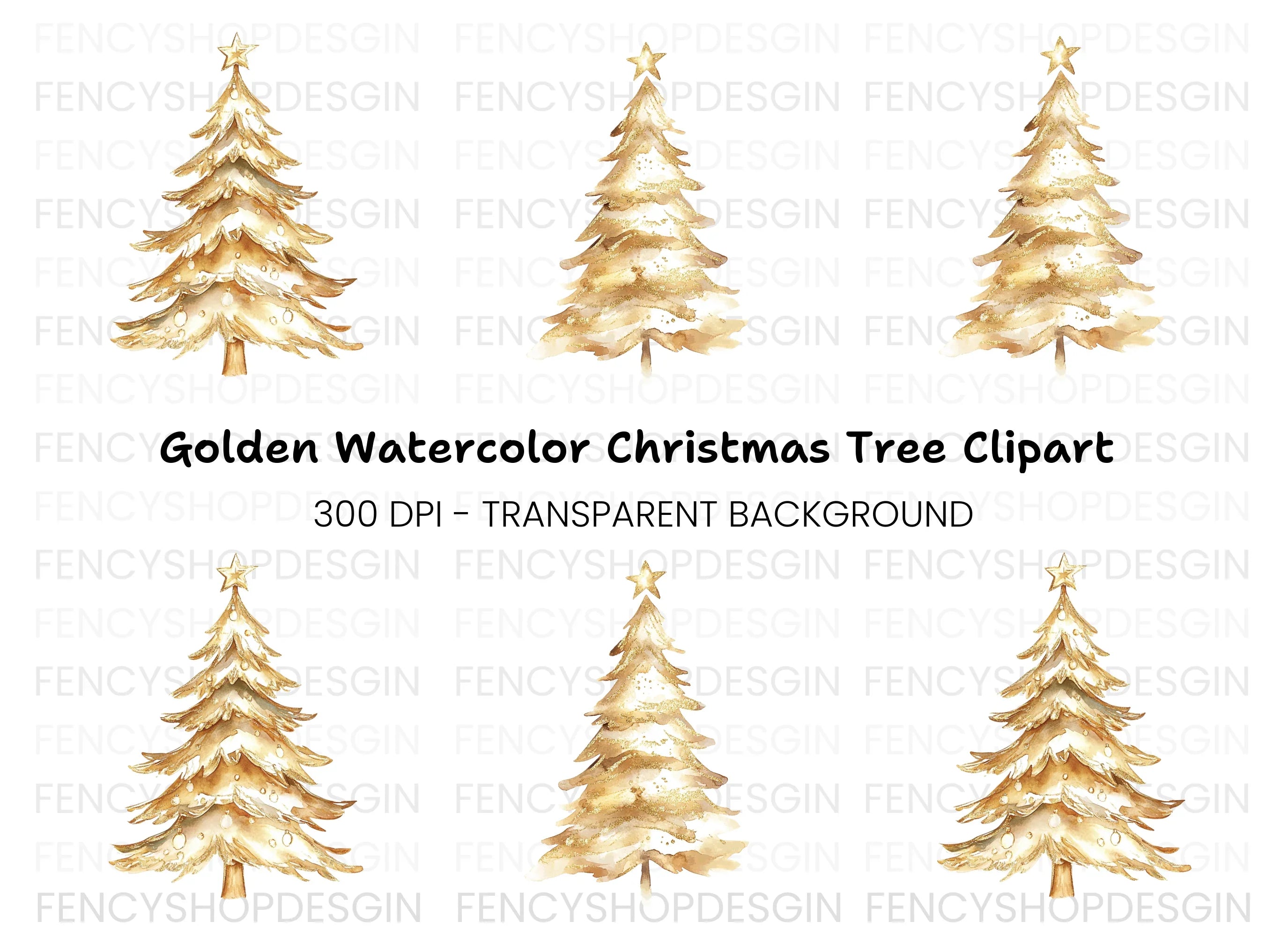 Golden Christmas Tree Clipart Bundle