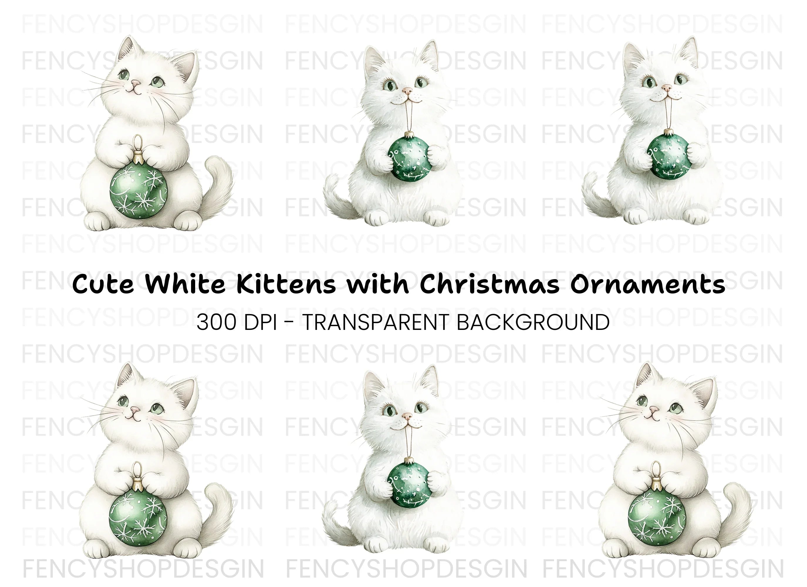 Cute White Christmas Cats Clipart Bundle