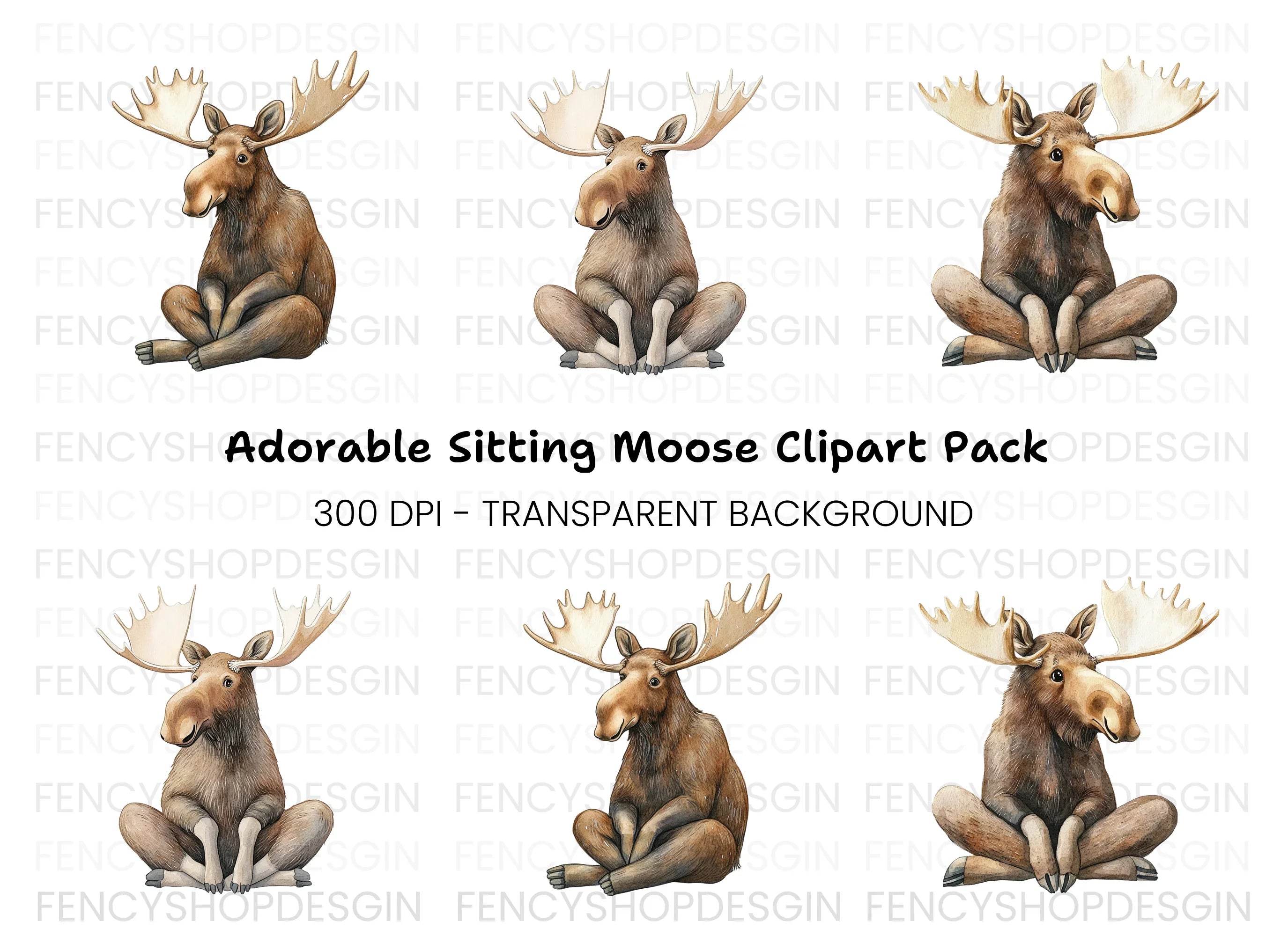 Cute Moose Sitting Clipart Bundle