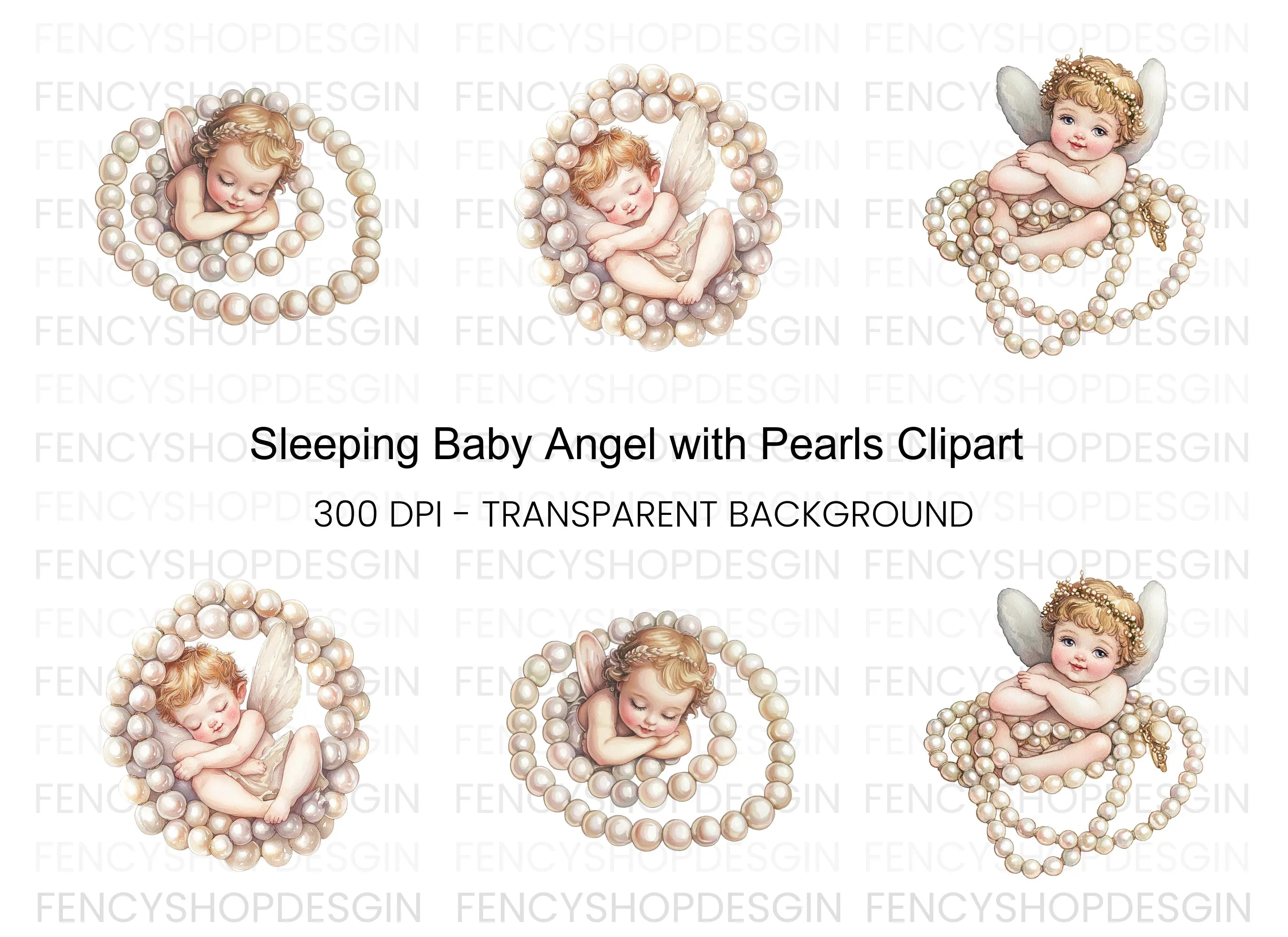 Sleeping Angel Babies with Pearls Clipart Bundle