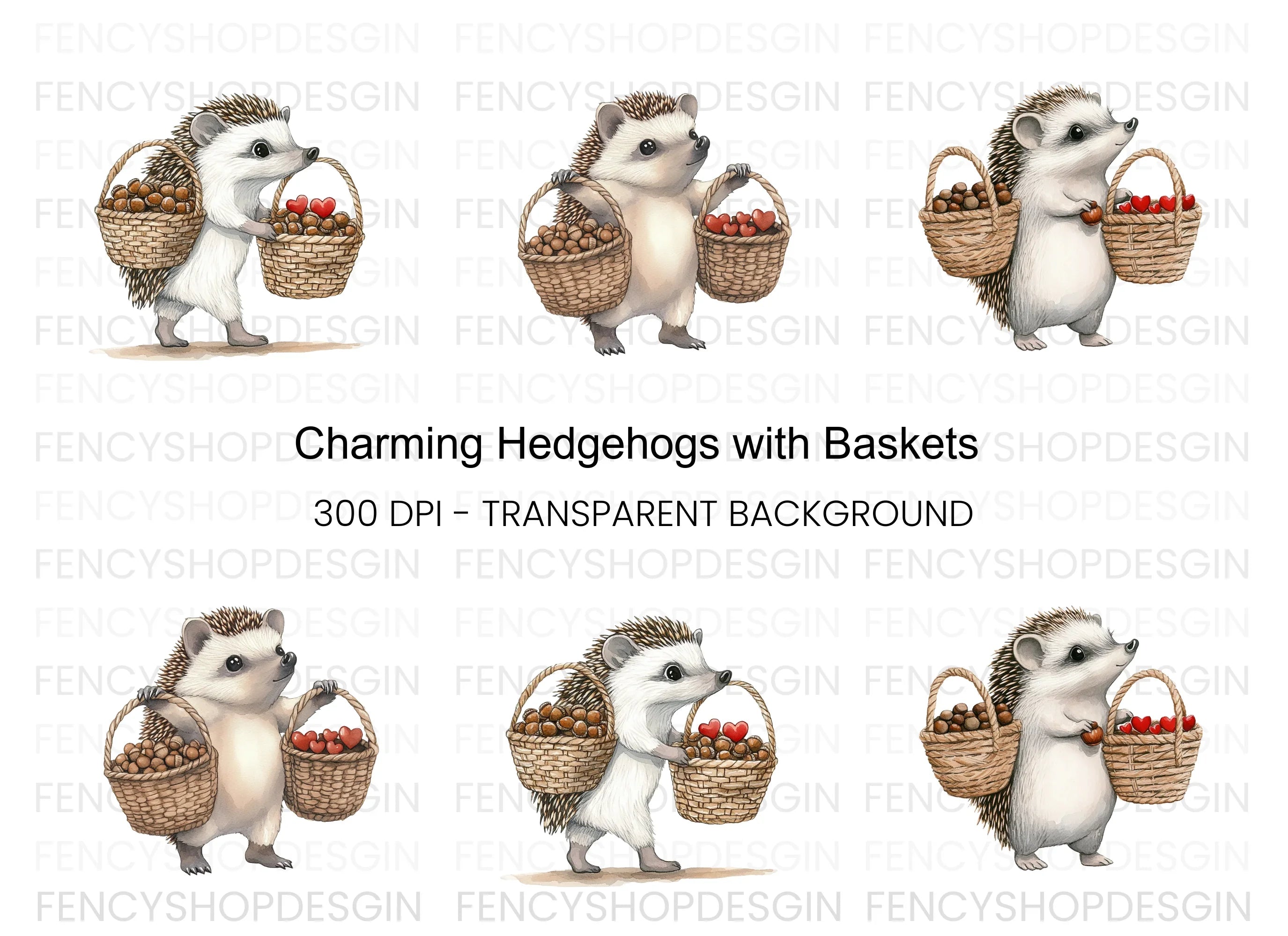 Hedgehogs Carrying Baskets Clipart Bundle