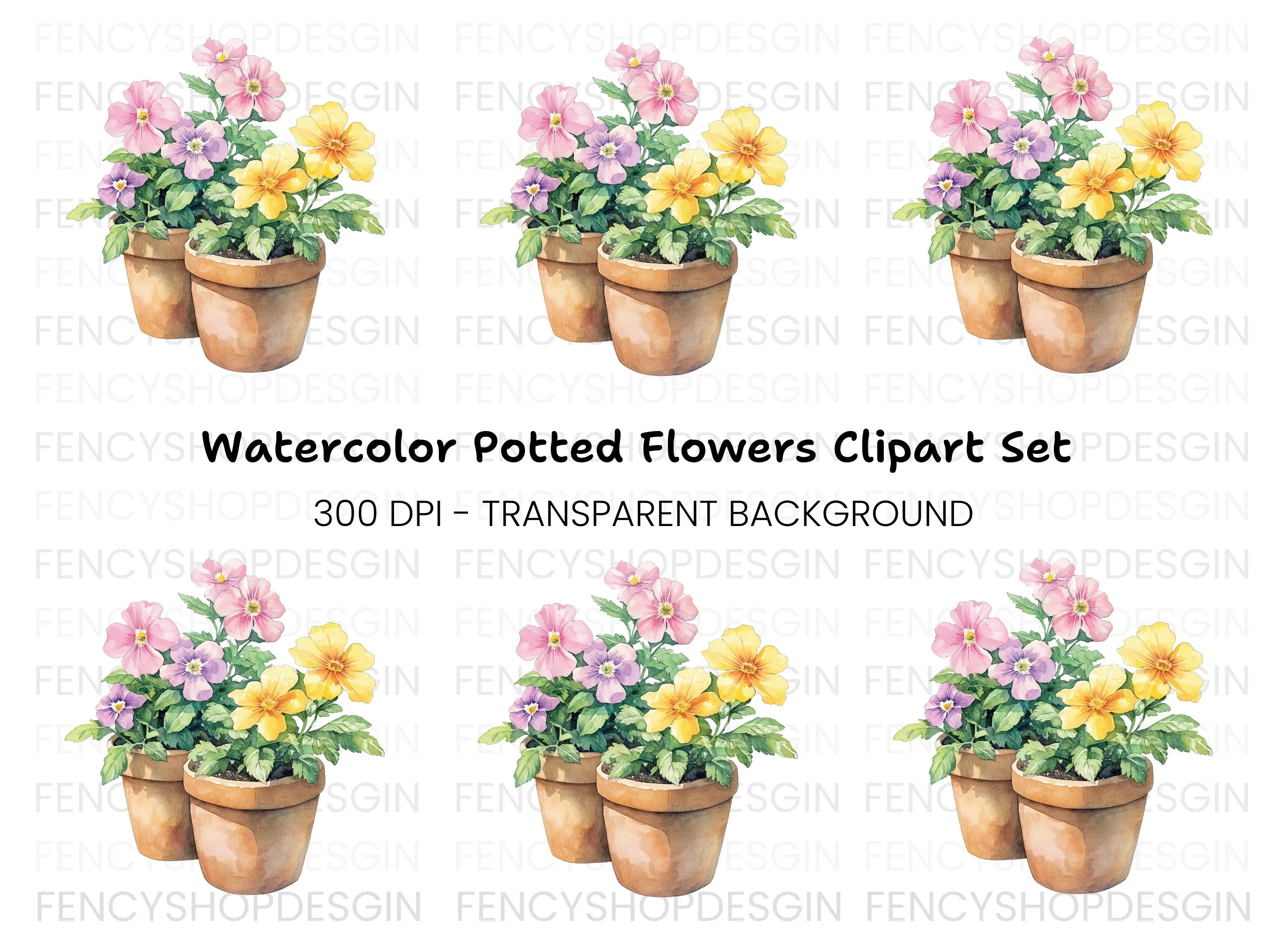 Charming Potted Pansies Clipart Bundle