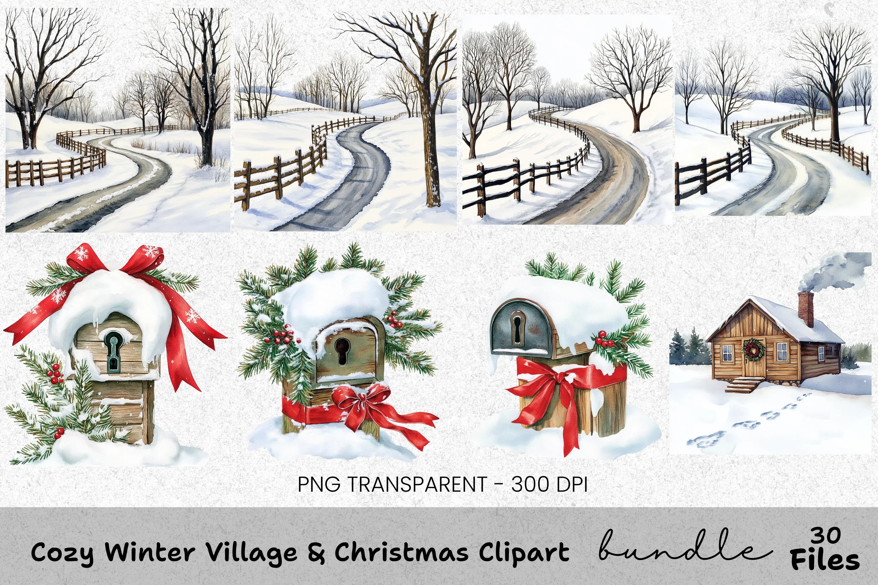 Winter Village Clipart Bundle