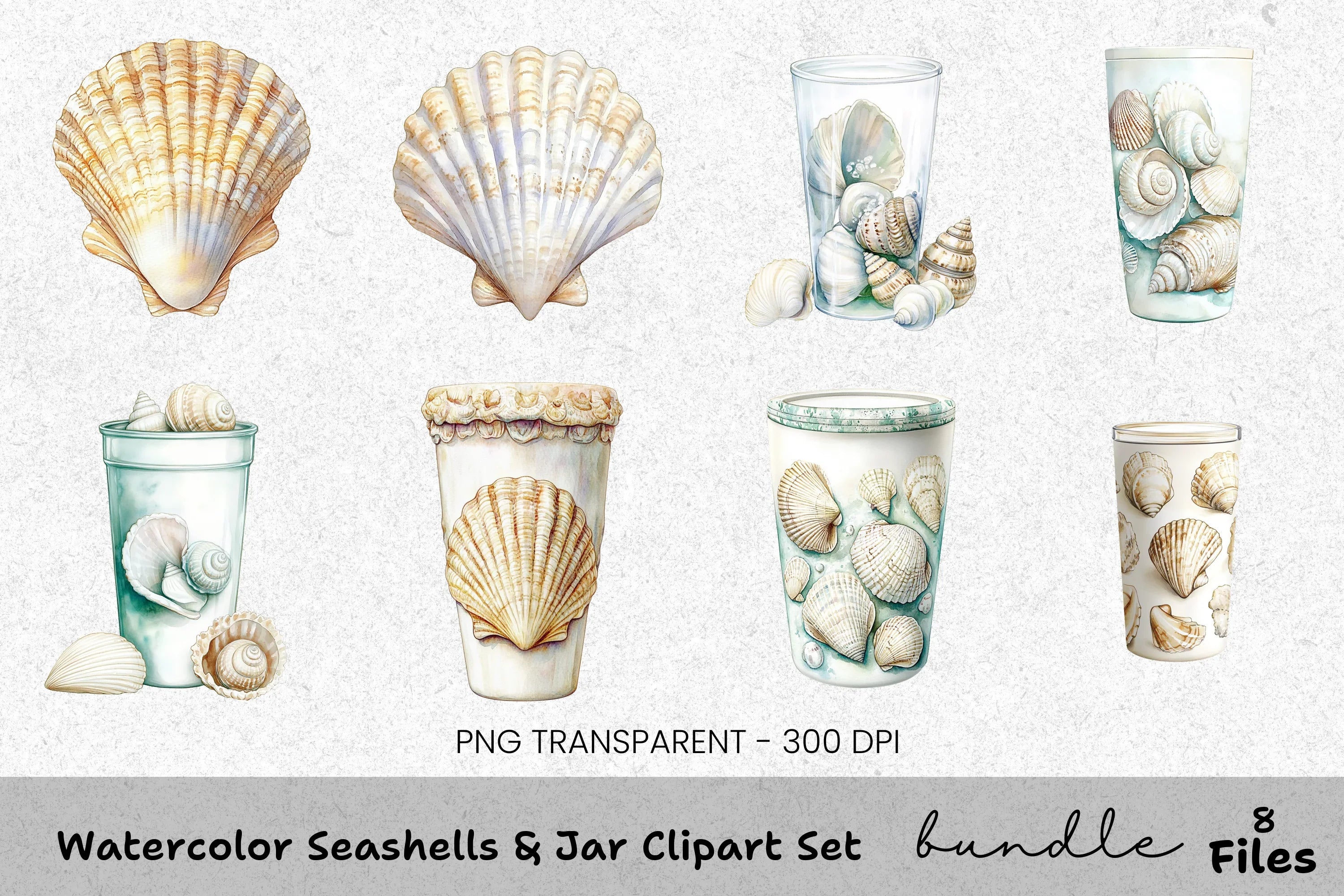 Seashells Jar Clipart Bundle