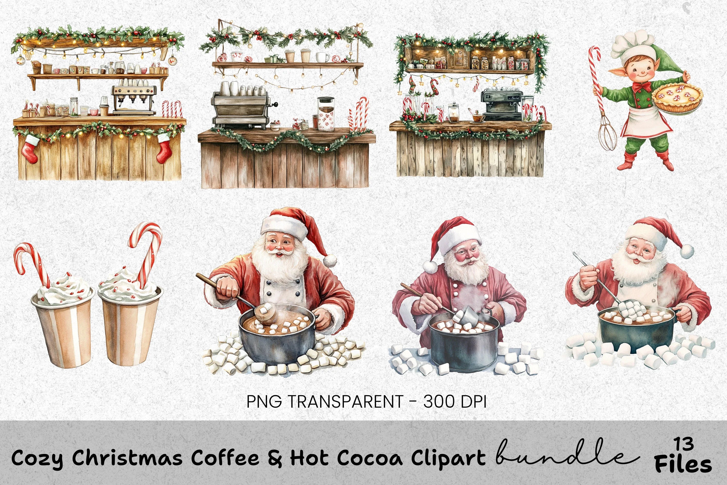 Santa Hot Cocoa Gingerbread Clipart Bundle