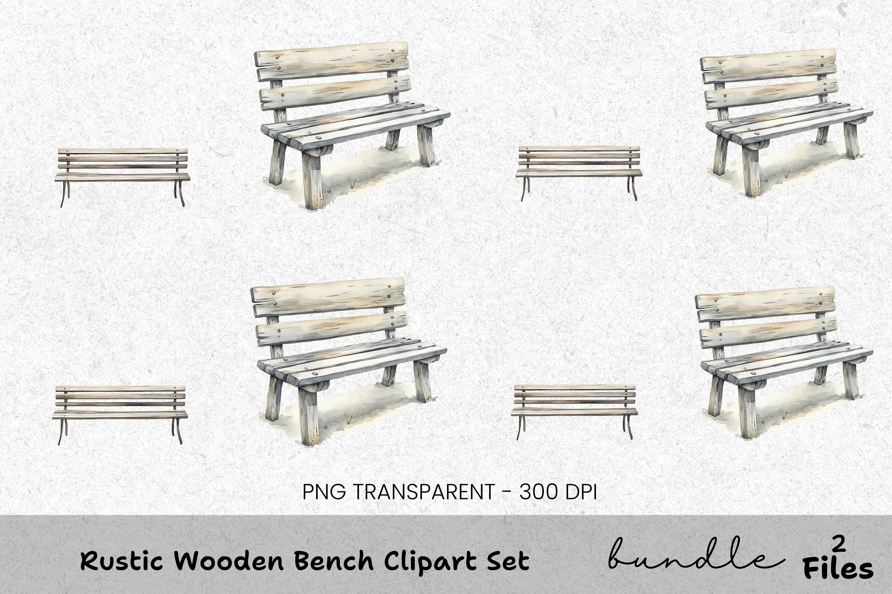 Rustic Wooden Bench Clipart Bundle