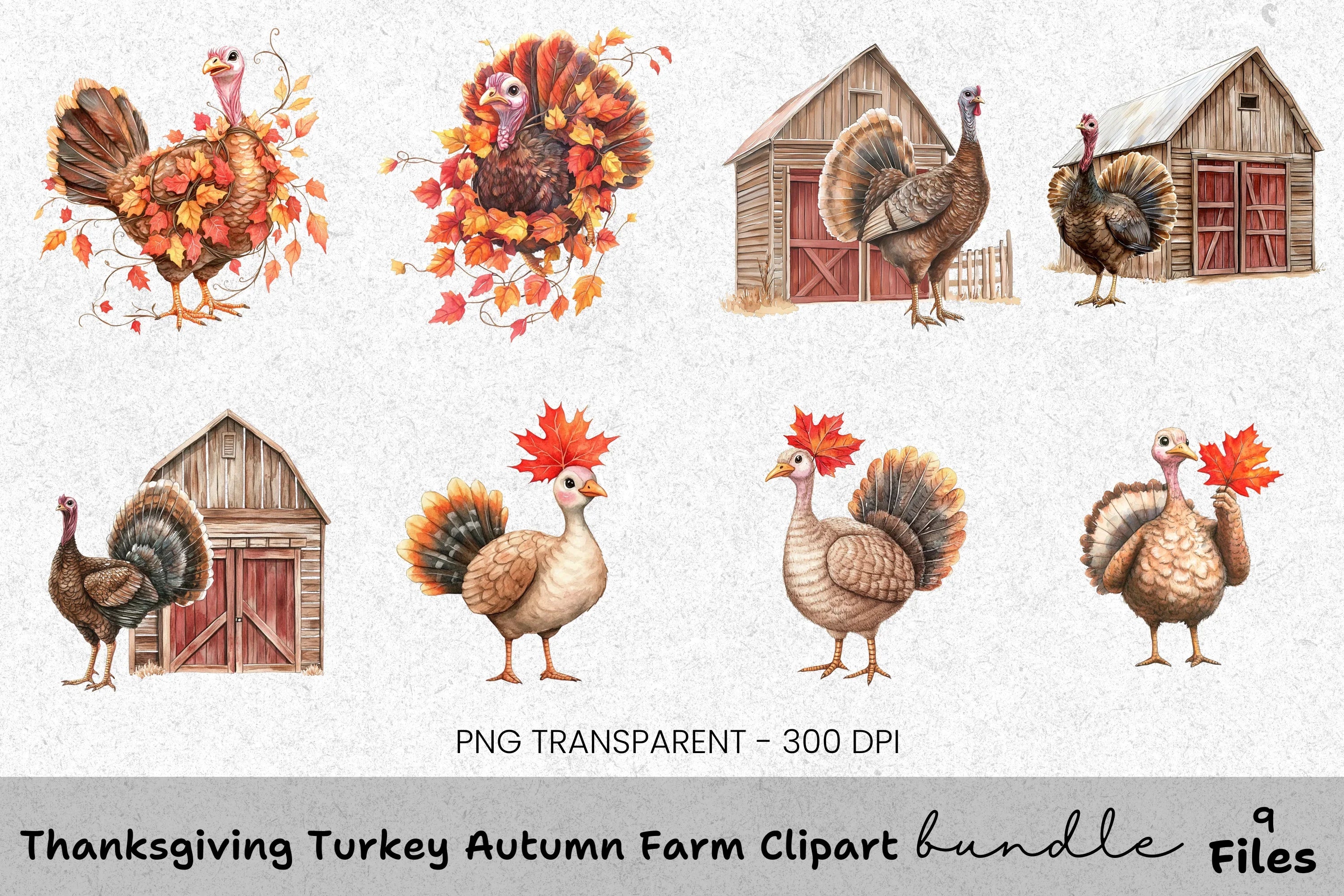 Thanksgiving Turkey Autumn Farm Clipart Bundle