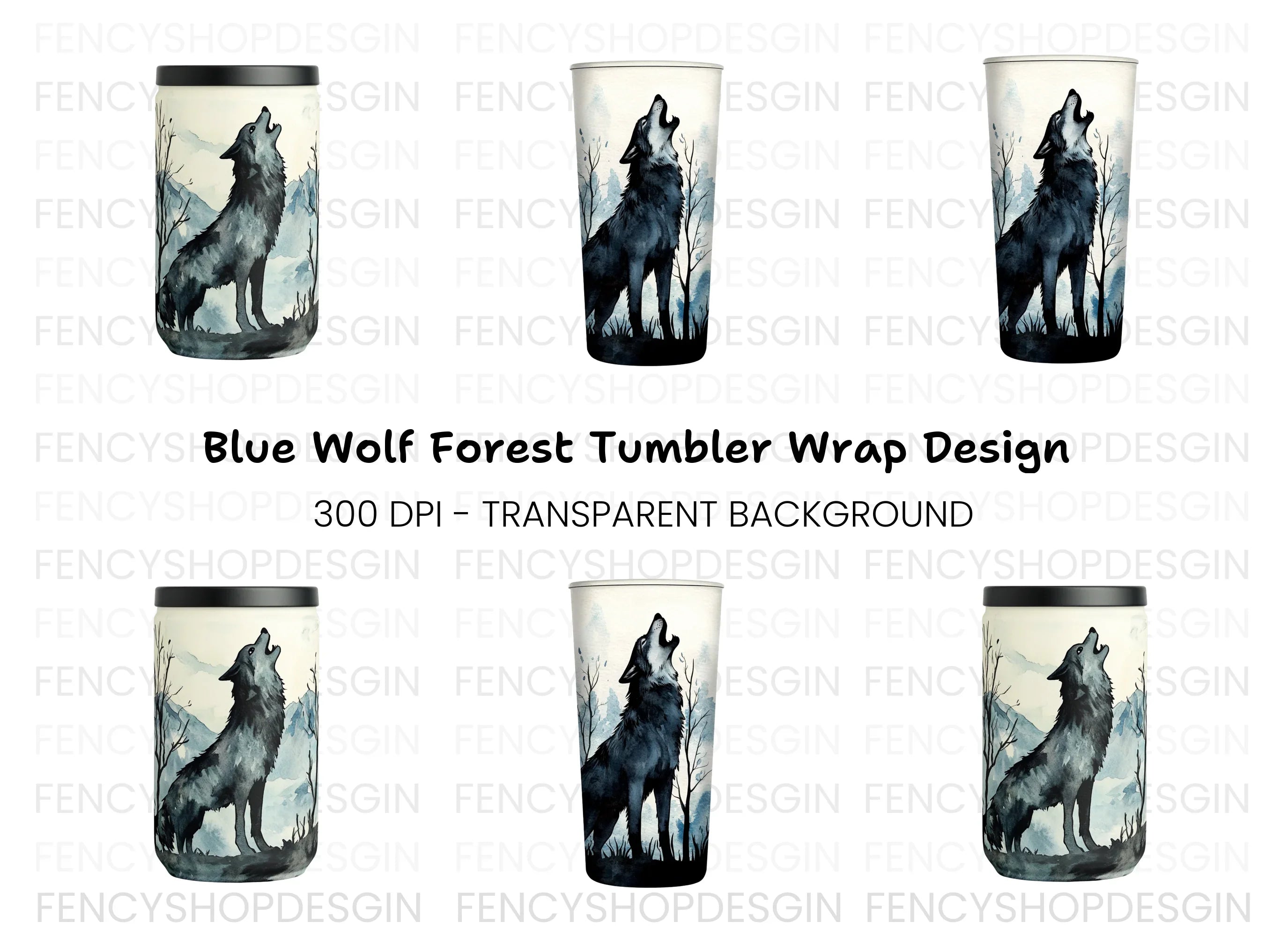 Howling Wolf Tumbler Clipart Bundle