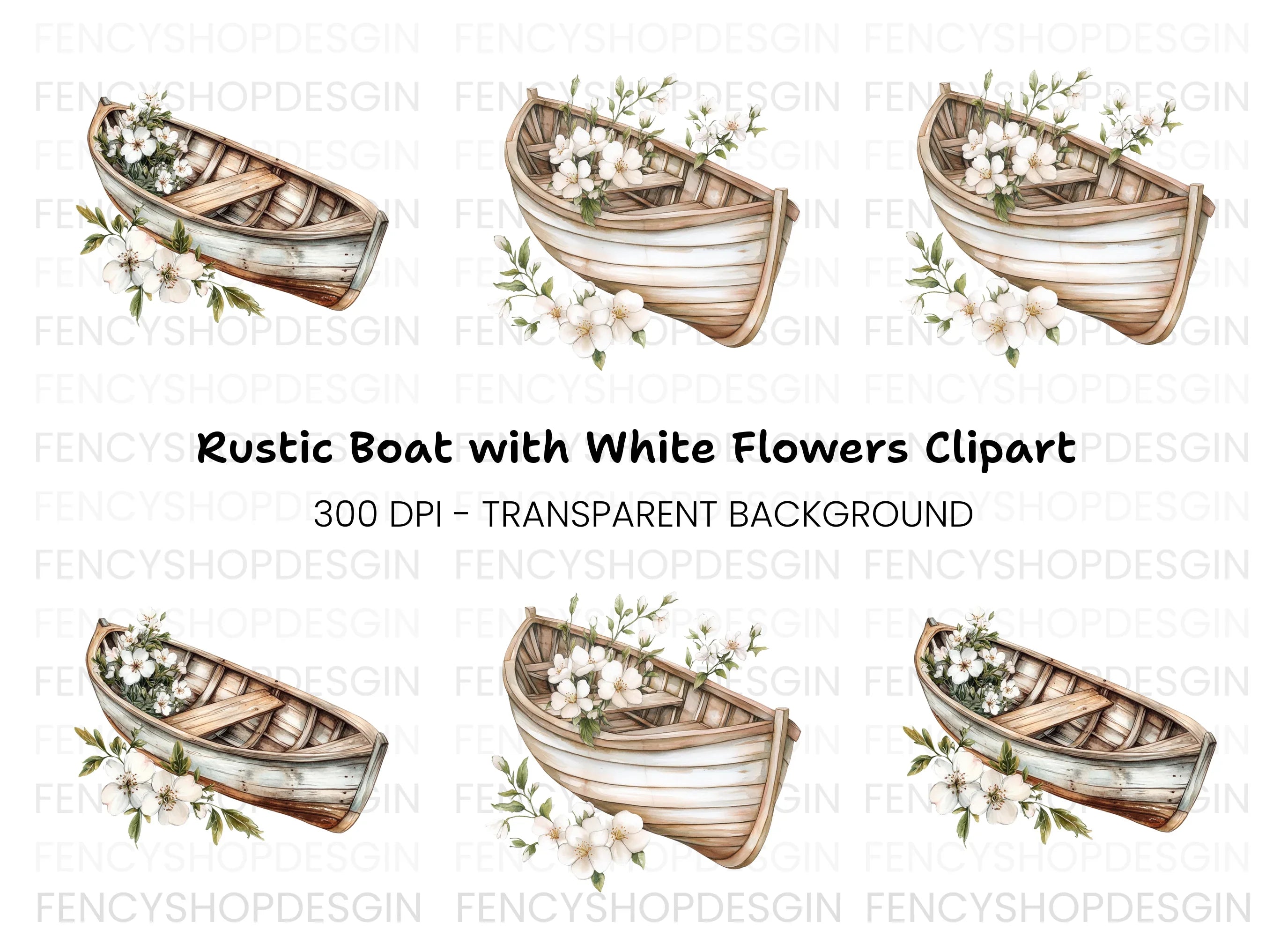 Boat with White Flowers Clipart Bundle