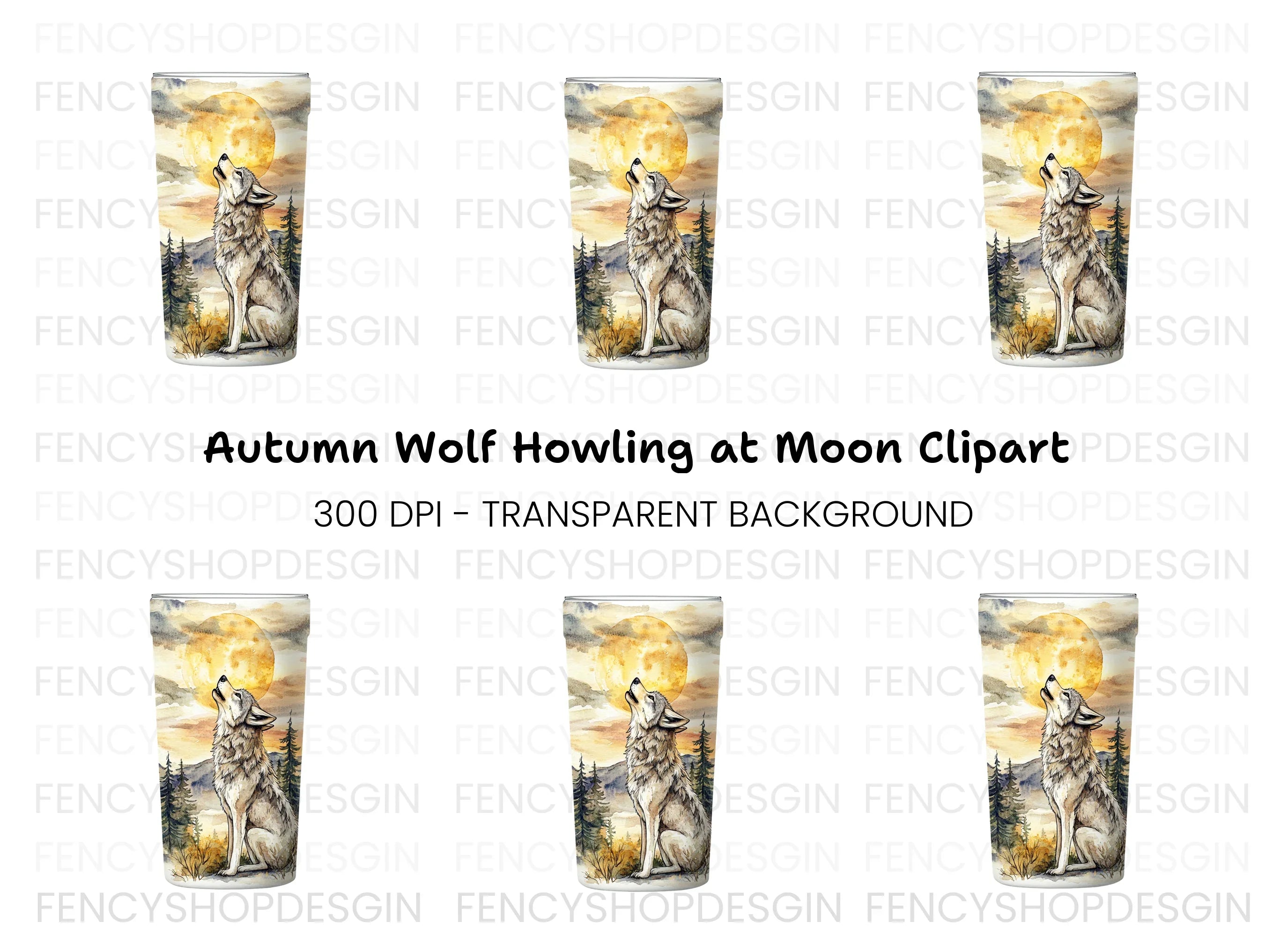 Wolf Howling at Moon Clipart Bundle