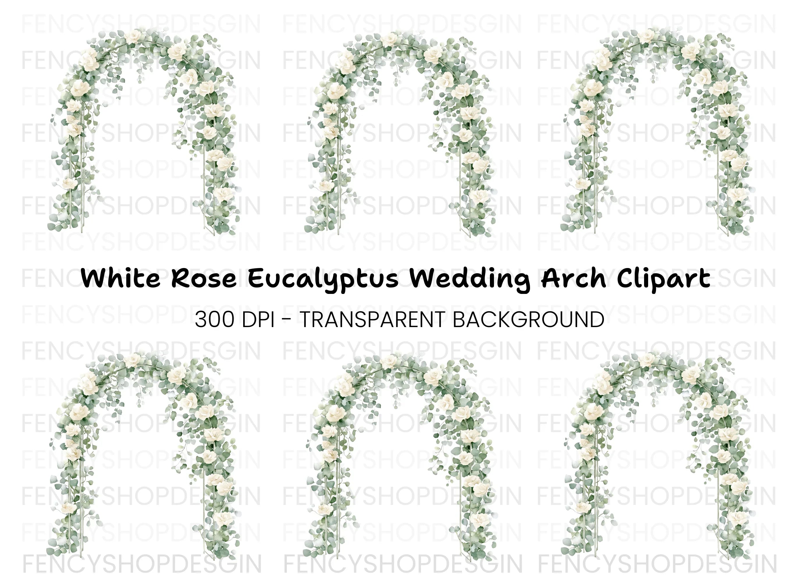Wedding Arch White Roses Eucalyptus Clipart Bundle