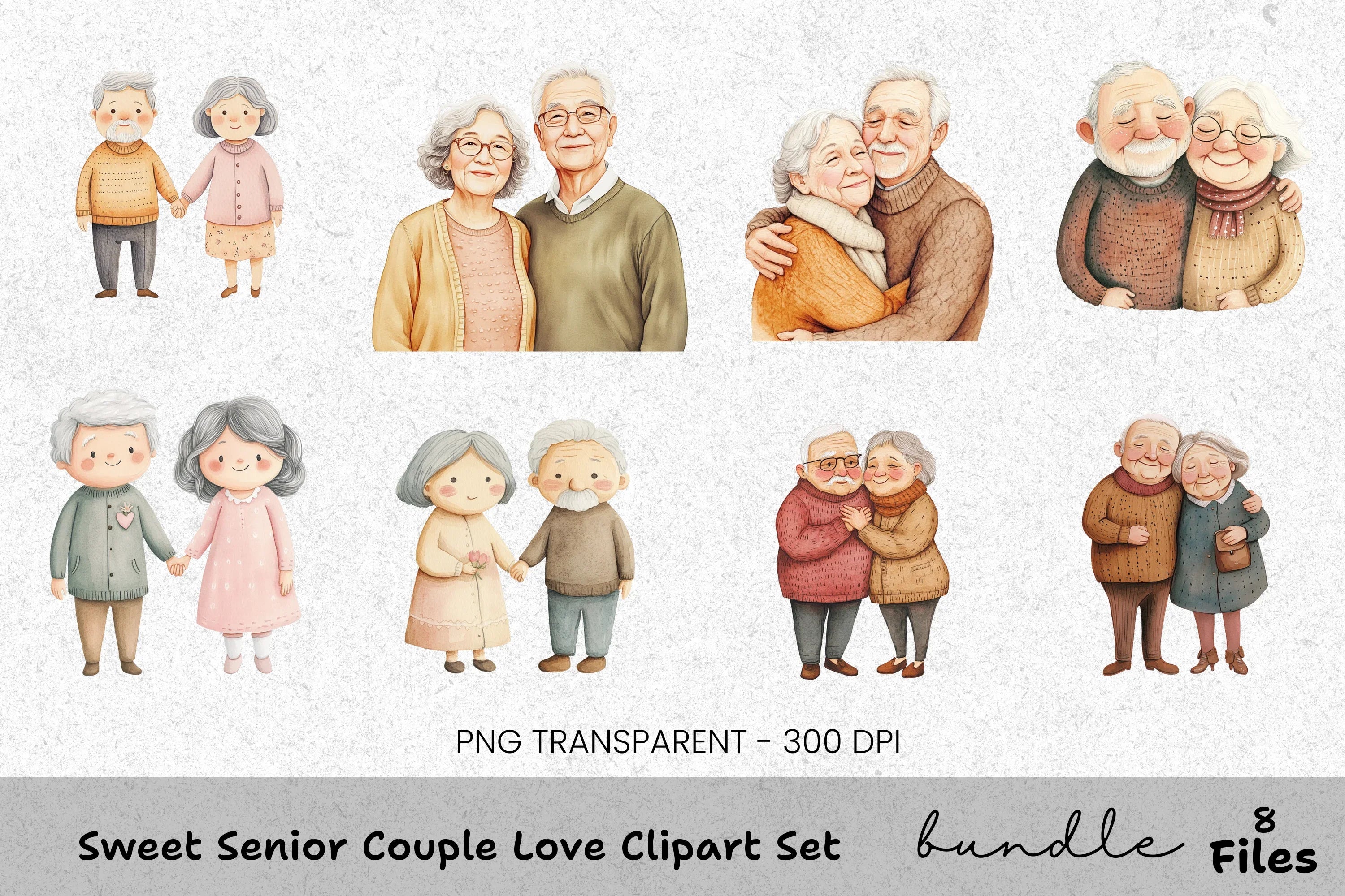 Sweet Senior Couple Love Clipart Bundle